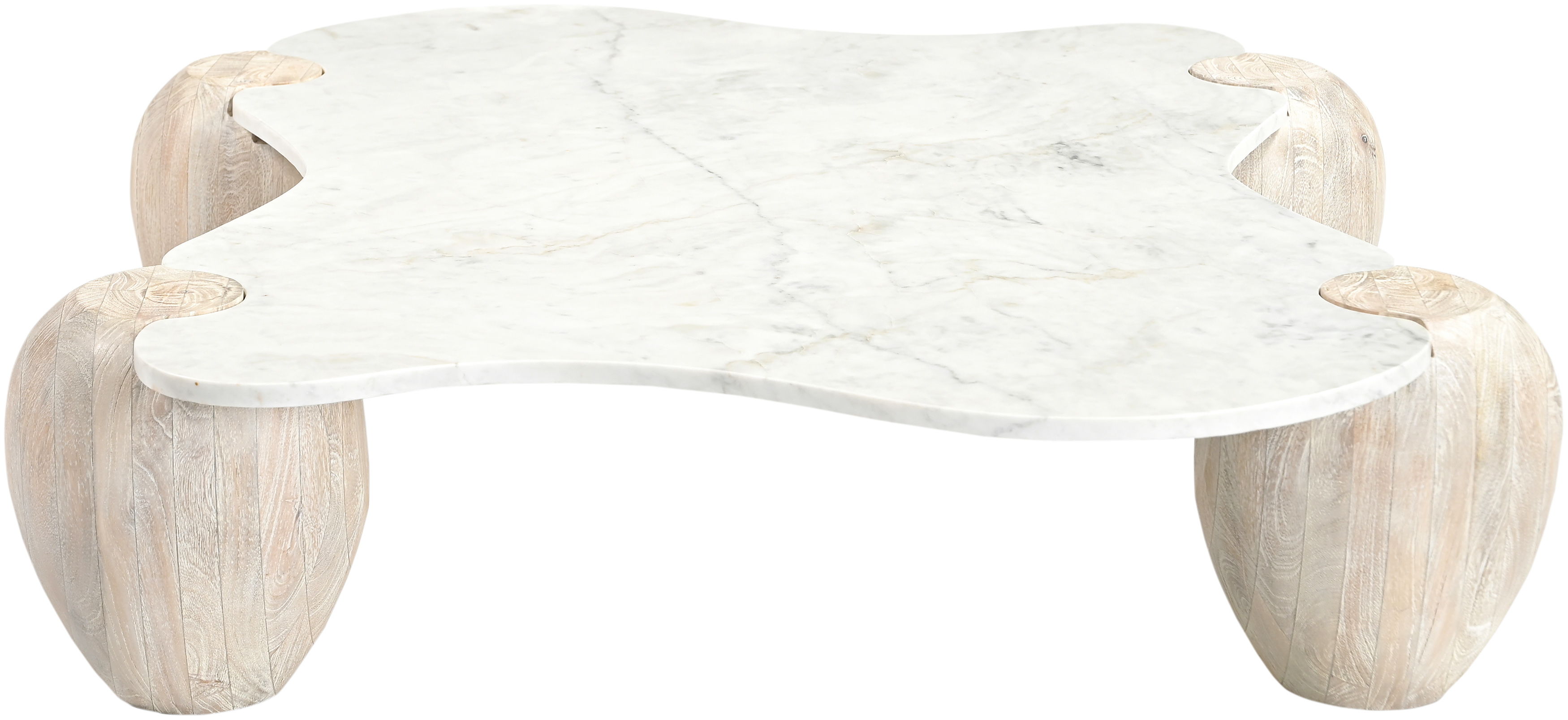 Liona - Marble And Acacia Wood Coffee Table - White