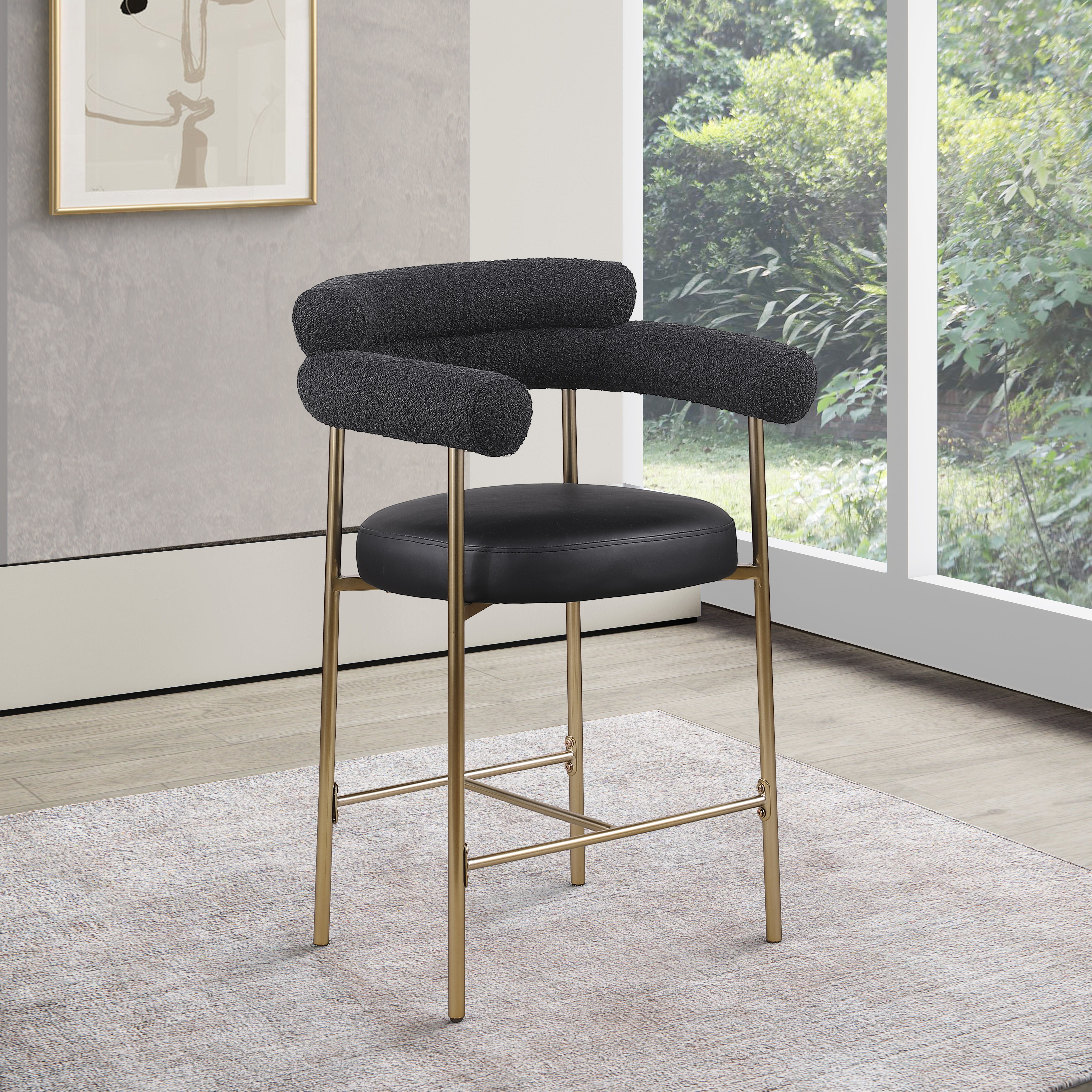 Blake - Faux Leather Counter Stool With Bronze Legs (Set of 2) - Black