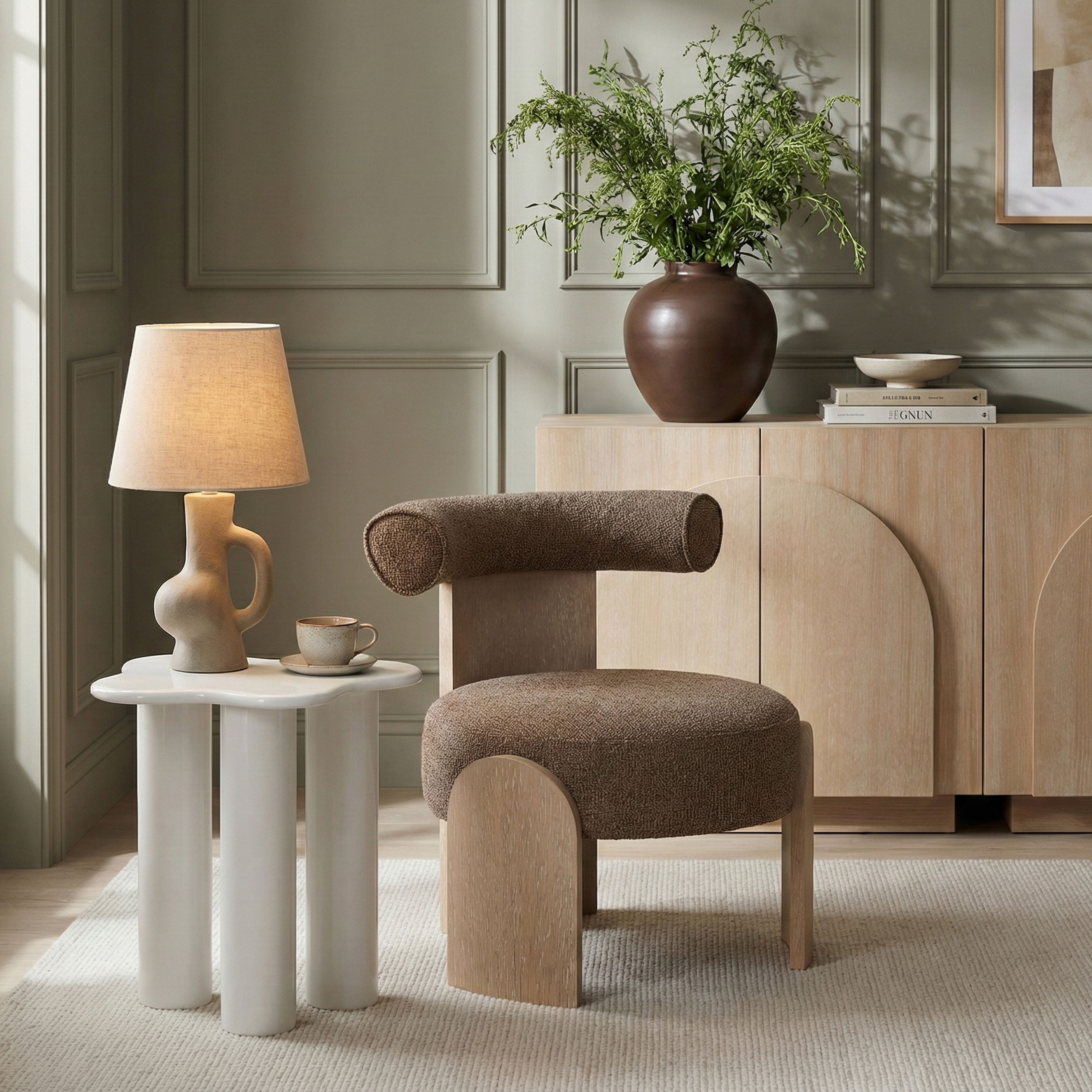 Calder - Linen Textured Fabric Upholstered Accent Chair - Brown