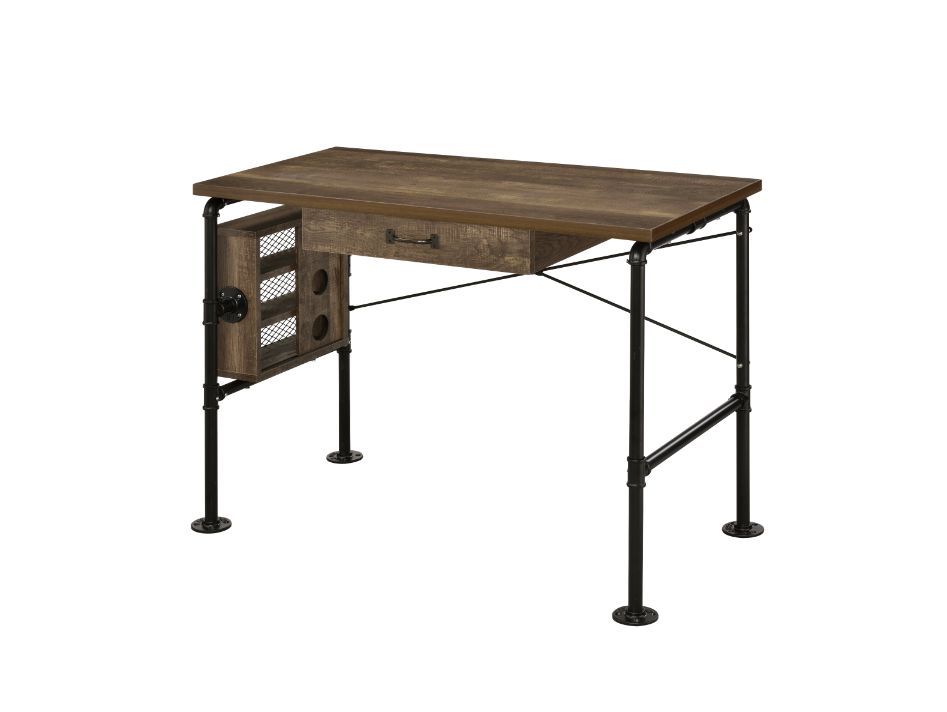 Endang - Writing Desk - Weathered Oak & Black, dark brown