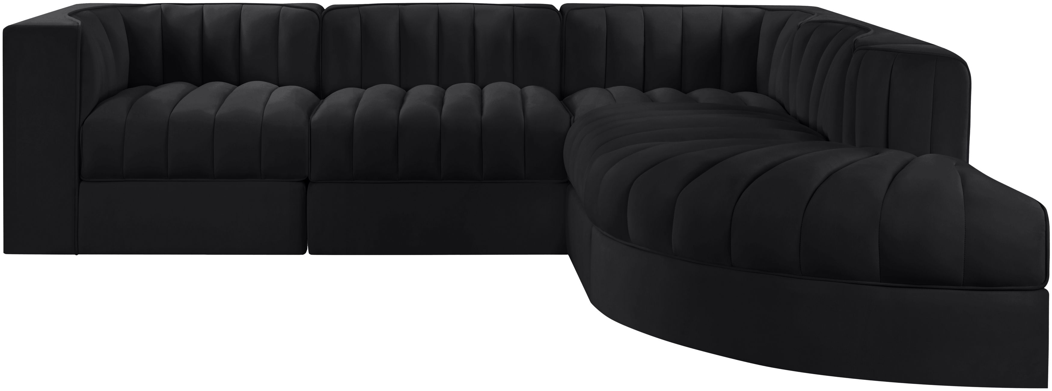 Rummi - Velvet Performance Fabric Upholstered 5 Piece Modular Sectional - Black