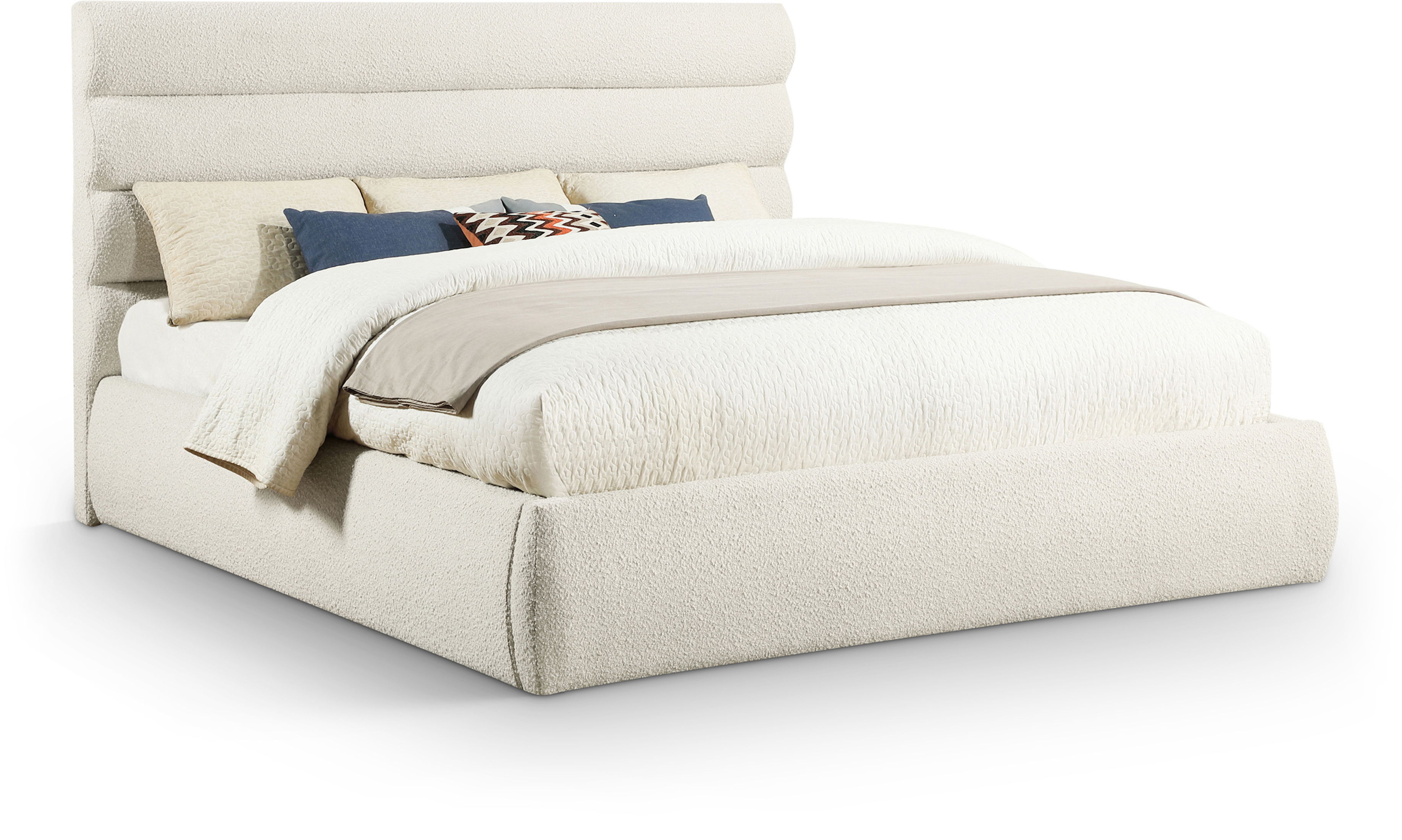 Adam - Boucle Fabric King Bed With 52" Headboard - White