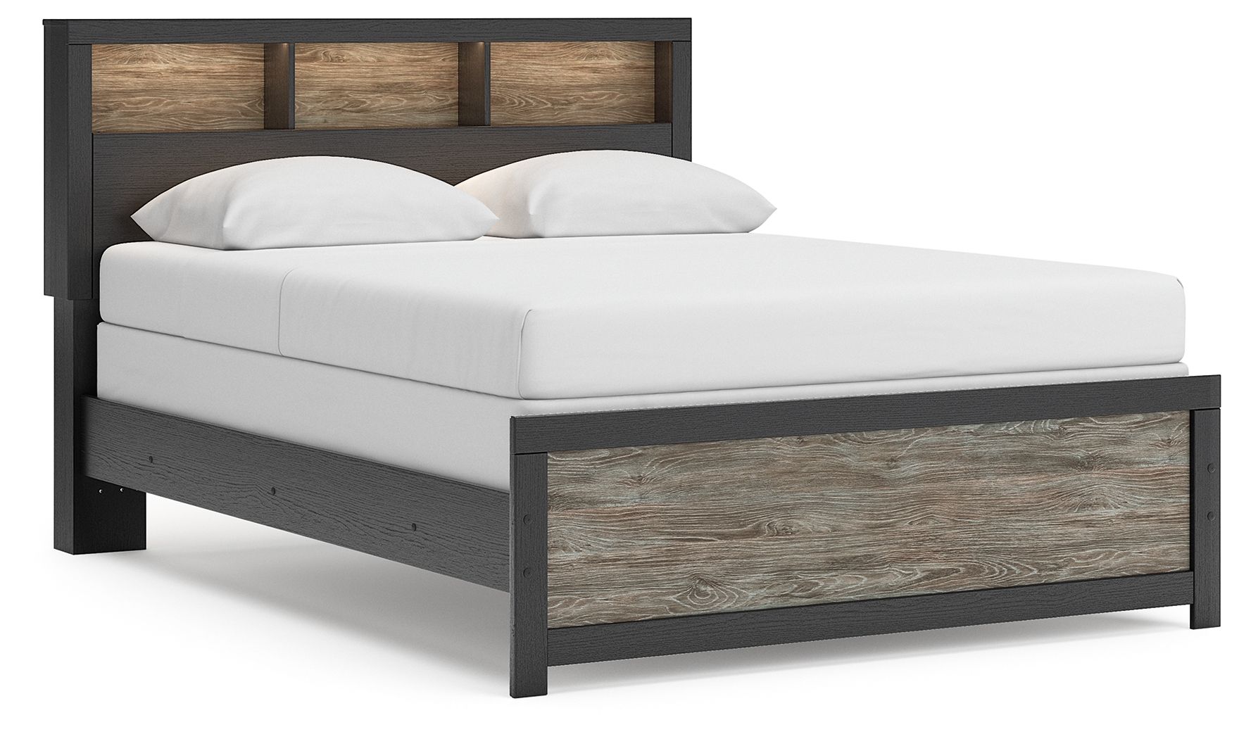Broachmyn - Queen Lighted Bookcase Panel Bed - Black / Gray