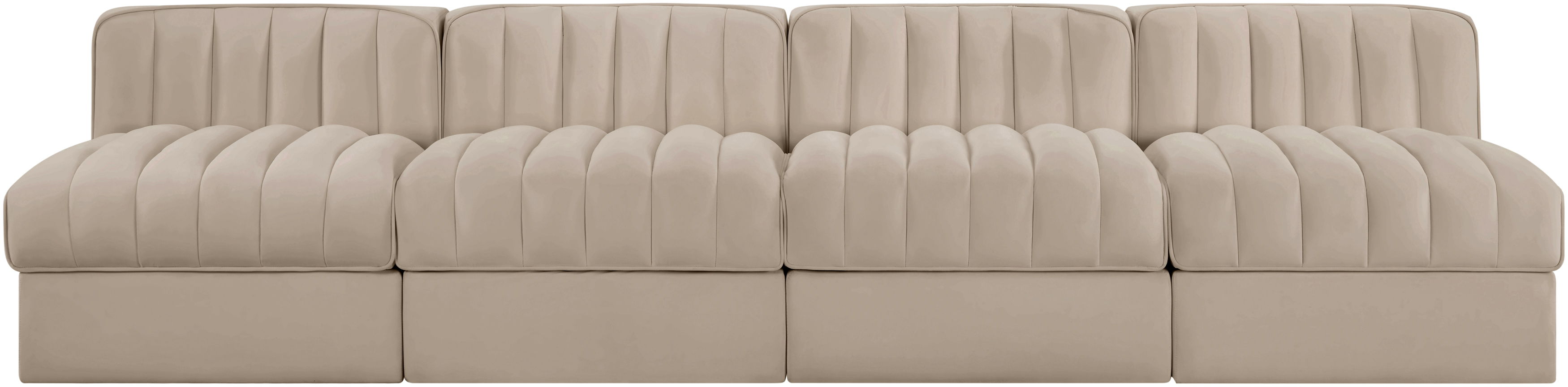 Rummi - Armless Velvet Performance Fabric Upholstered 4 Piece Modular Sofa - Beige