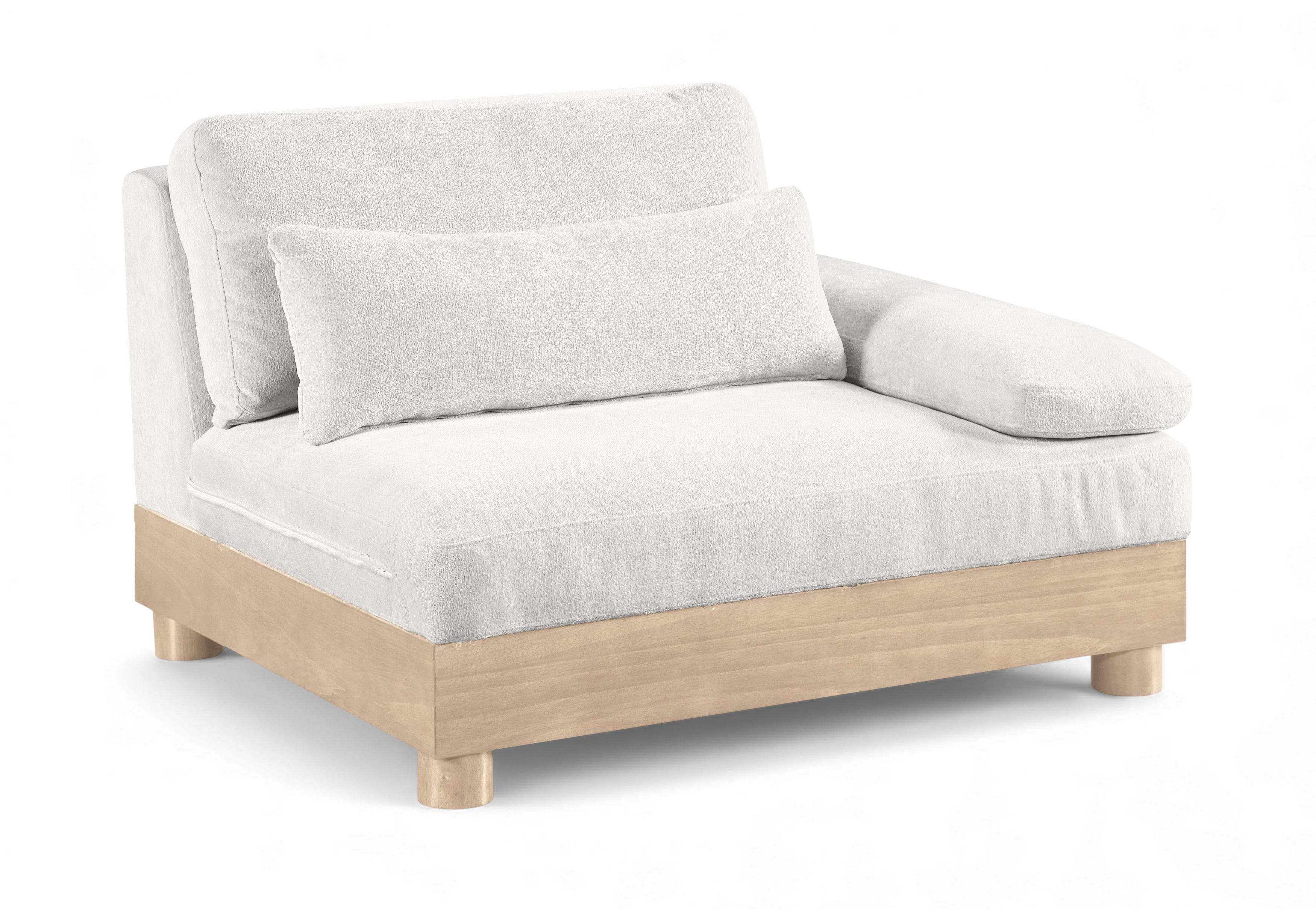 Turin - Chenille Fabric Upholstered Modular Right Arm Chair - Cream / Natural Oak