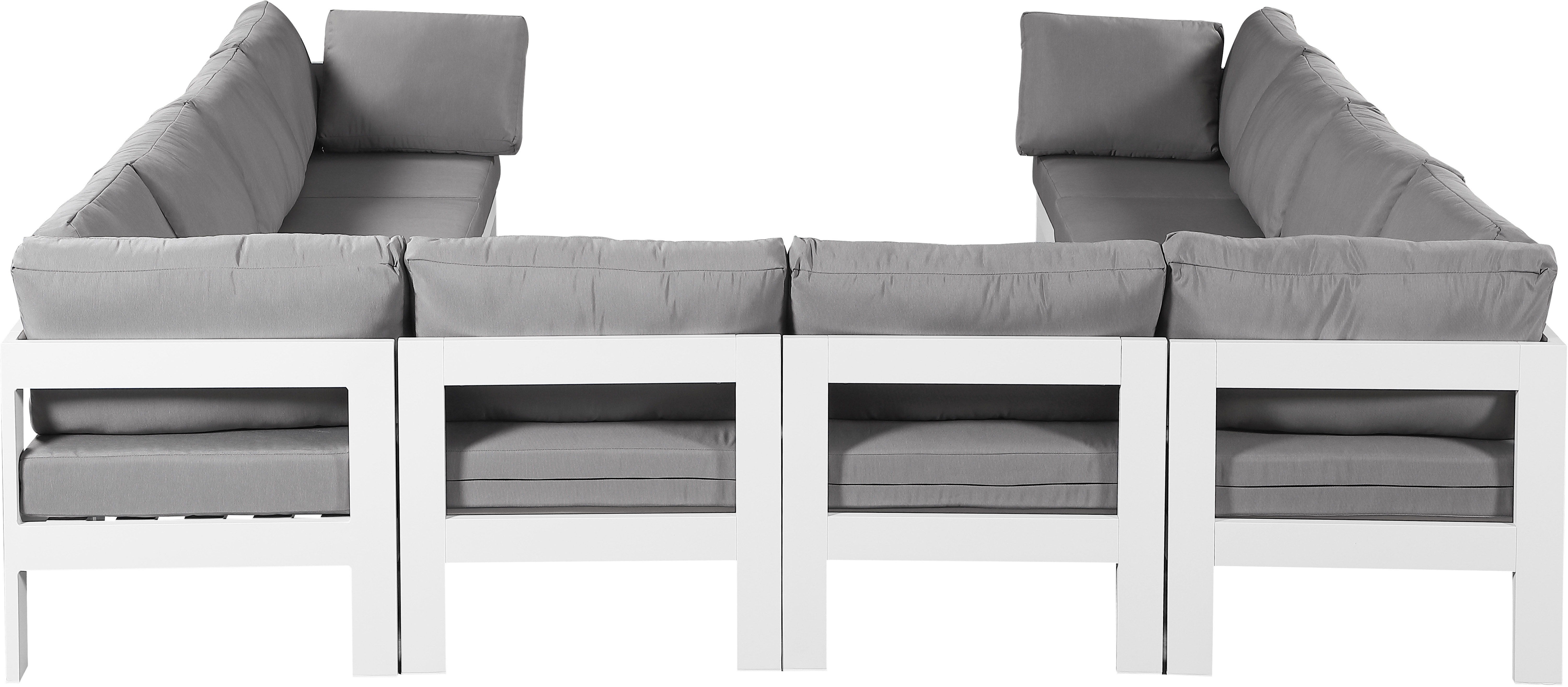 Nizuc - Outdoor Patio 10 Piece Modular Sectional With White Frame - Gray