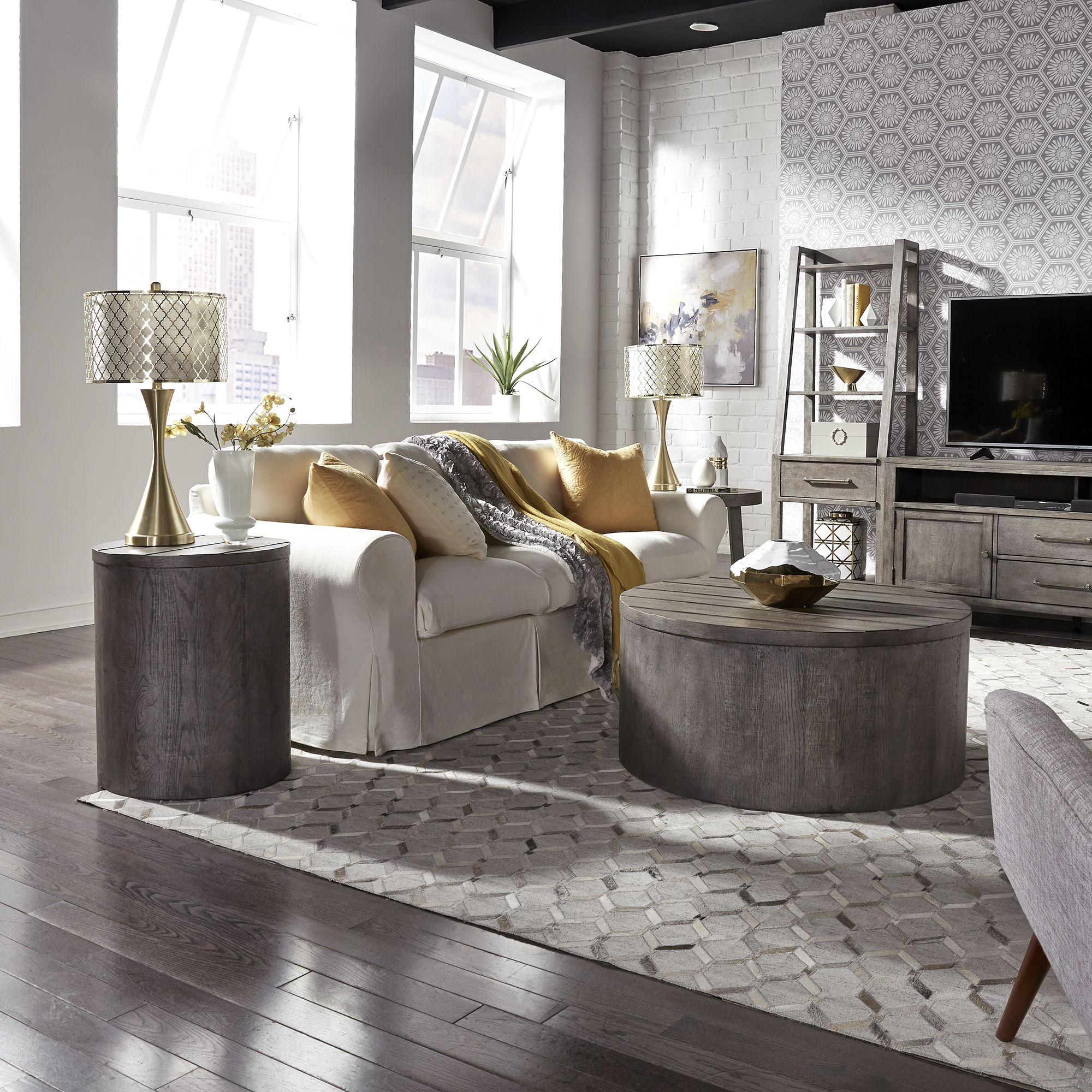 Liberty Furniture Modern Farmhouse - 3 Piece Table Set - Charcoal - Drum Tables