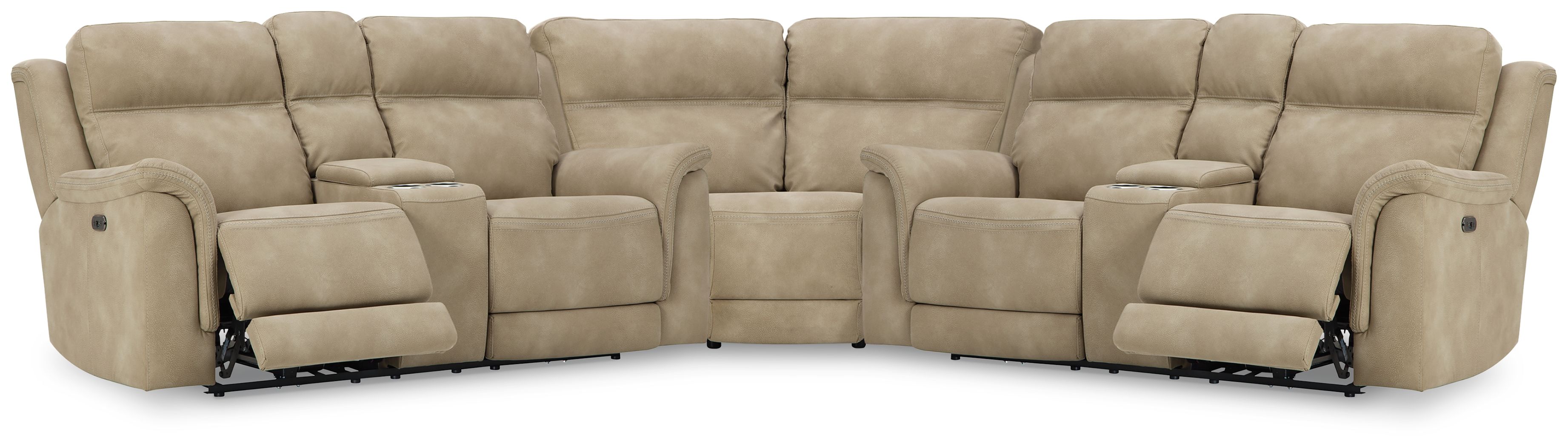 Ashley Next-gen Durapella - Sand - 3-Piece Power Reclining Sectional With 2 Pwr Reclining Loveseats With Consoles