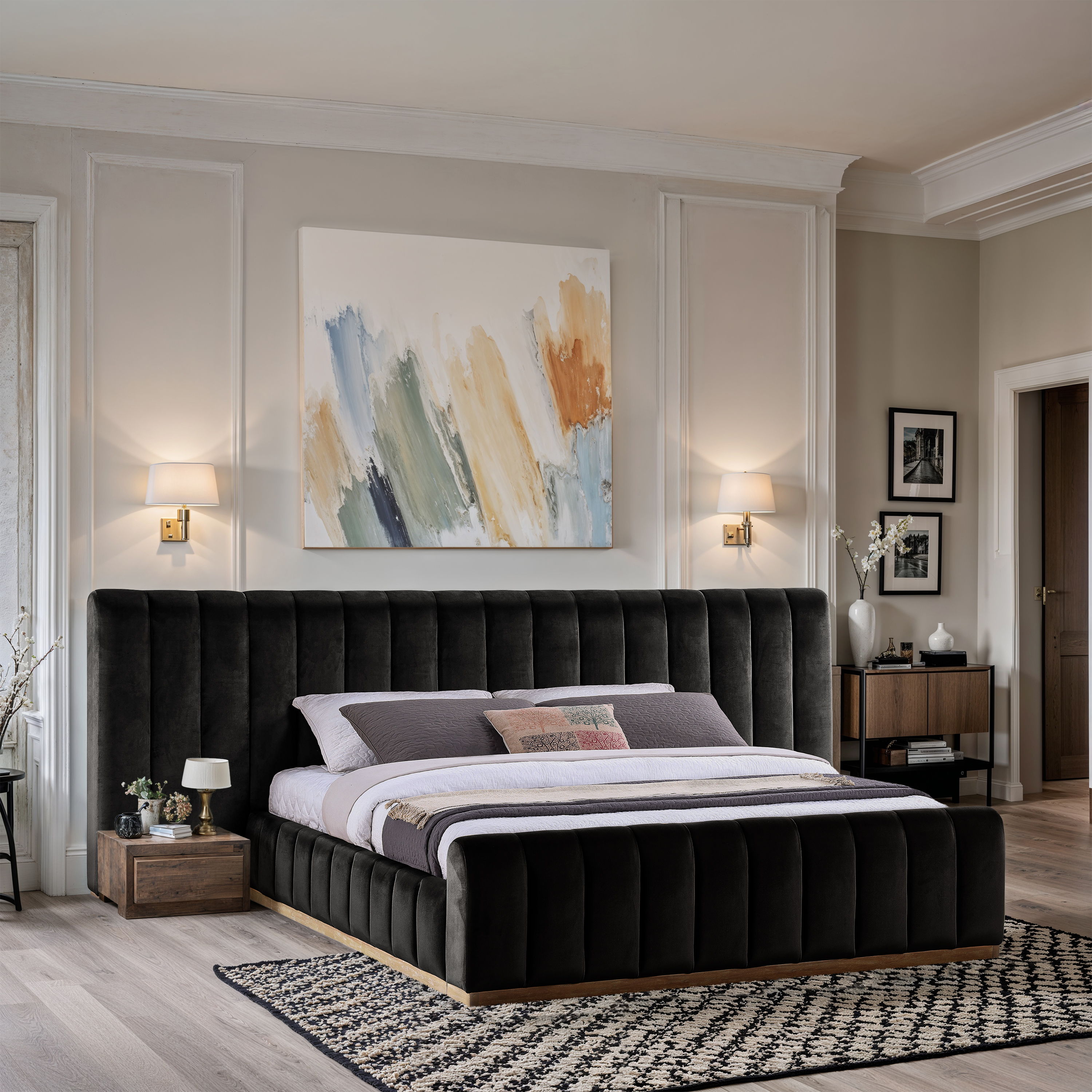 Amara - Velvet Upholstered King Bed - Black