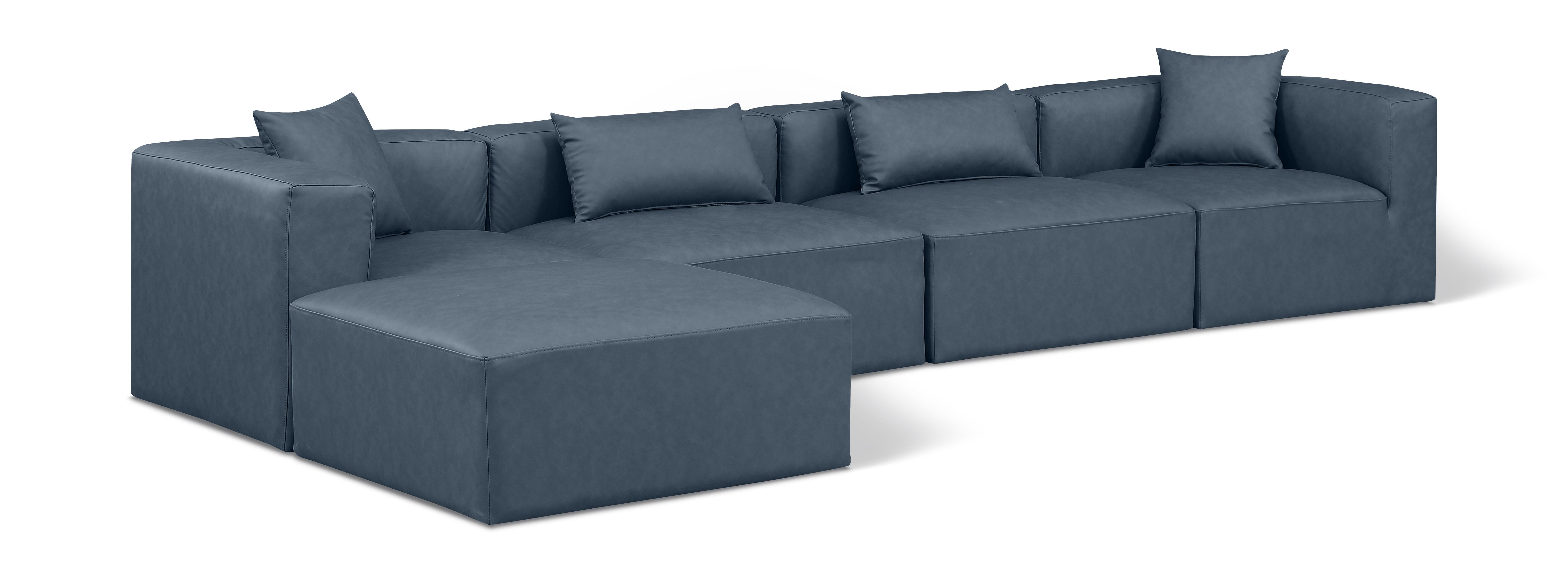 Cube - 5 Piece Modular Sectional With Chaise - Navy Blue