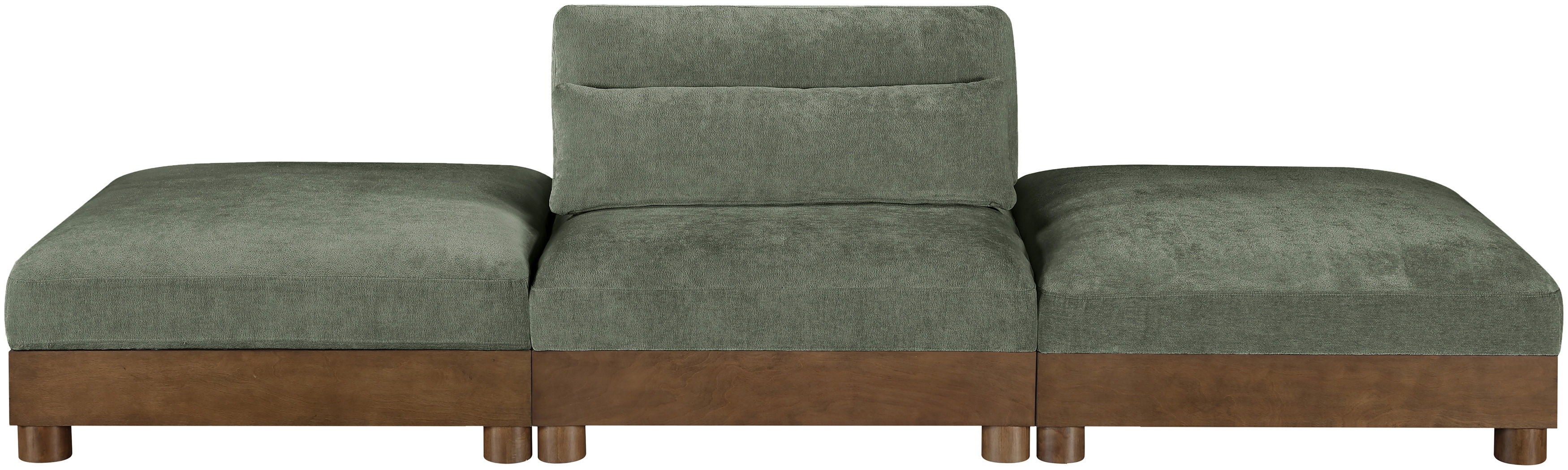 Turin - 120" Chenille Fabric Upholstered 3 Piece Modular Sofa - Green / Brown Walnut