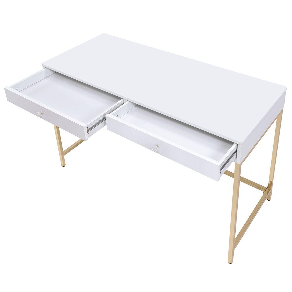 Ottey - Vanity Desk (Same 92540) - White High Gloss & Gold, white, view 4