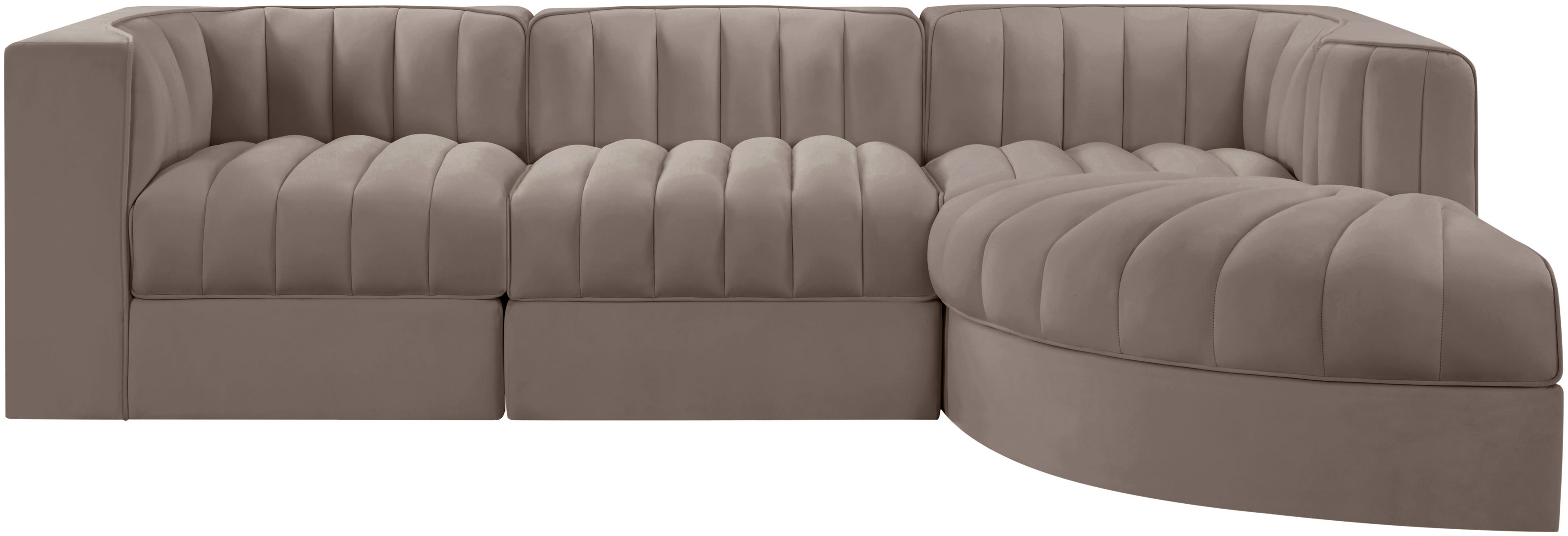 Rummi - Velvet Performance Fabric Upholstered 4 Piece Modular Sectional, With Reverse Corner Chair - Taupe