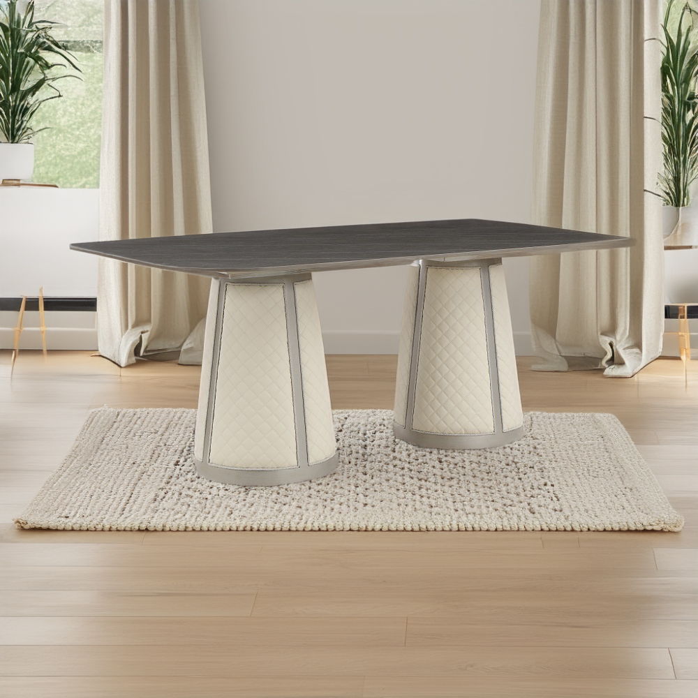 Kasa - Dining Table - Sintered Stone Top & Champagne, white