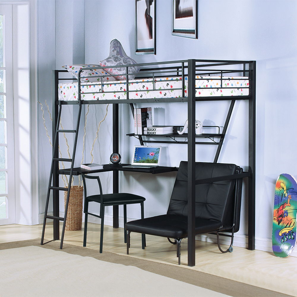 Senon - Twin Loft Bed With Desk - Silver & Black, black, view 3
