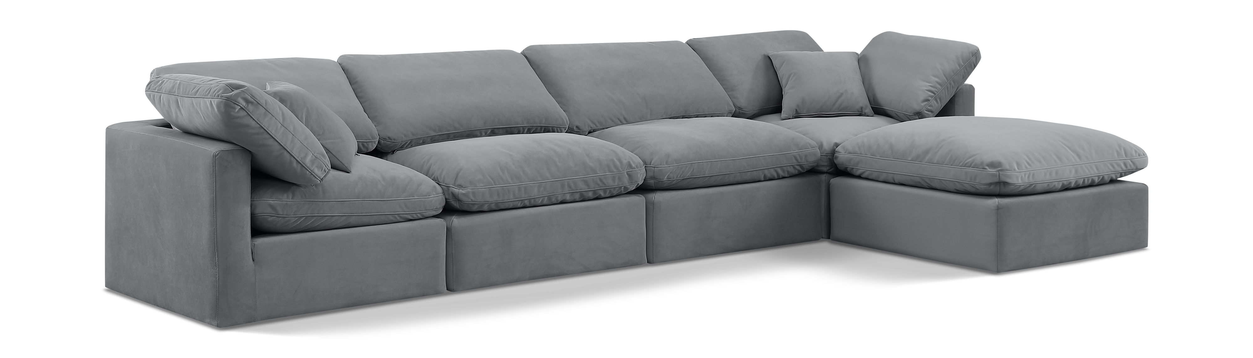 Indulge - Velvet 5 Piece Modular Sectional With Chaise - Gray