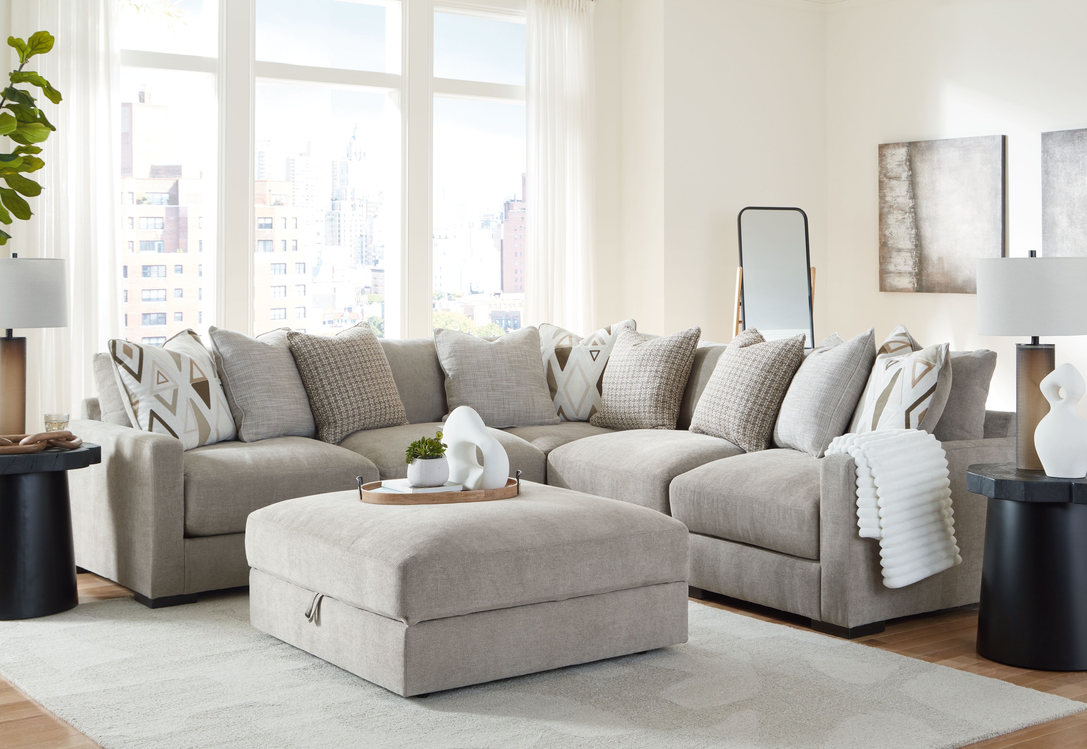 Aslan Court - 6 Pc. - 5-Piece Sectional, Ottoman - Pebble