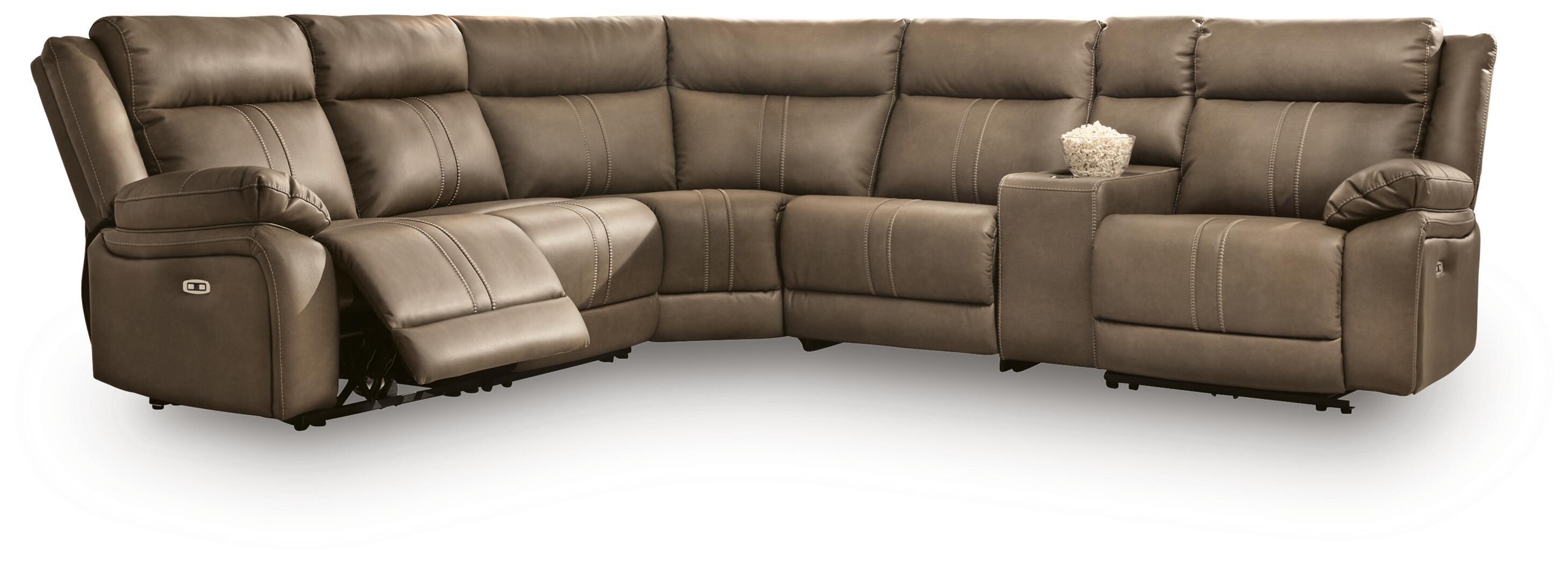 Ashley Furniture Max-Momentum - 6-Piece Power Reclining Sectional With 2 Armless Chairs And Audio Console - Biscotti - Image 8