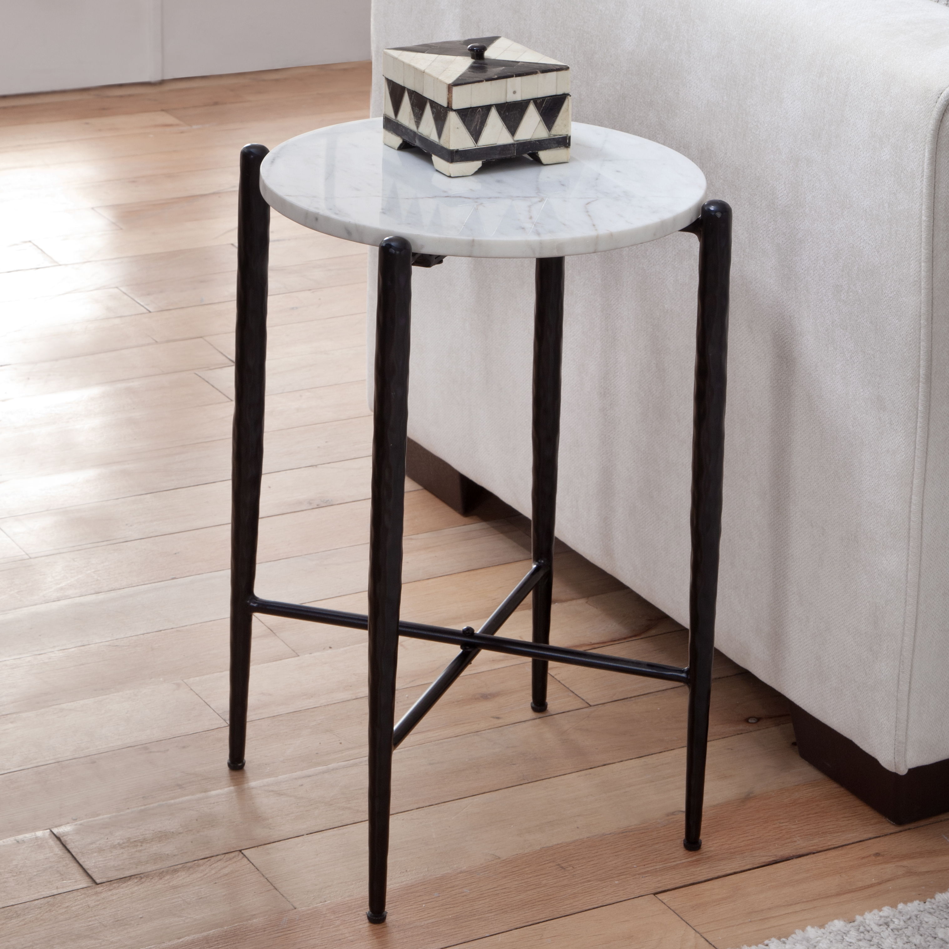Loxie - Marble Top Round End Table - White