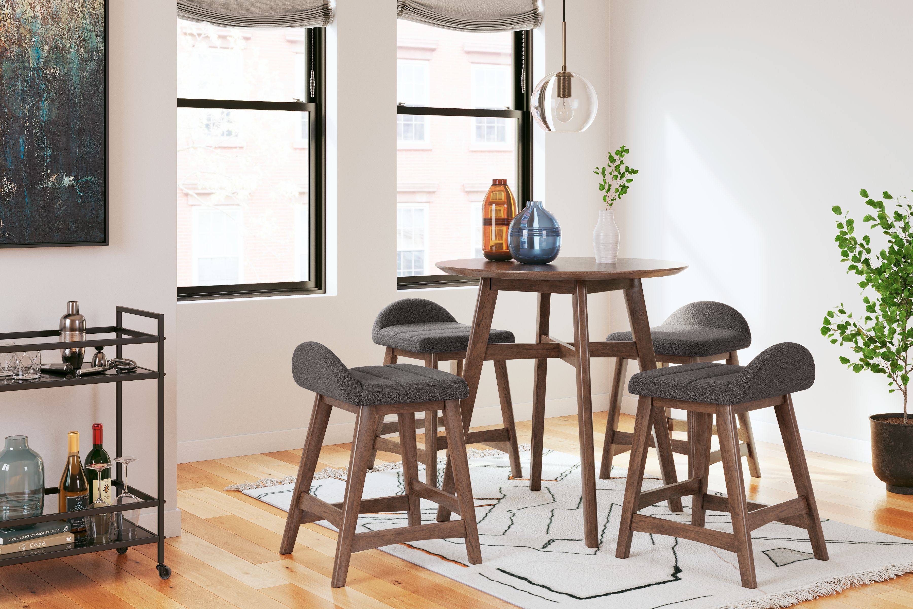 Ashley Lyncott - Charcoal / Brown - 5 Pc. - Counter Table, 4 Upholstered Barstools
