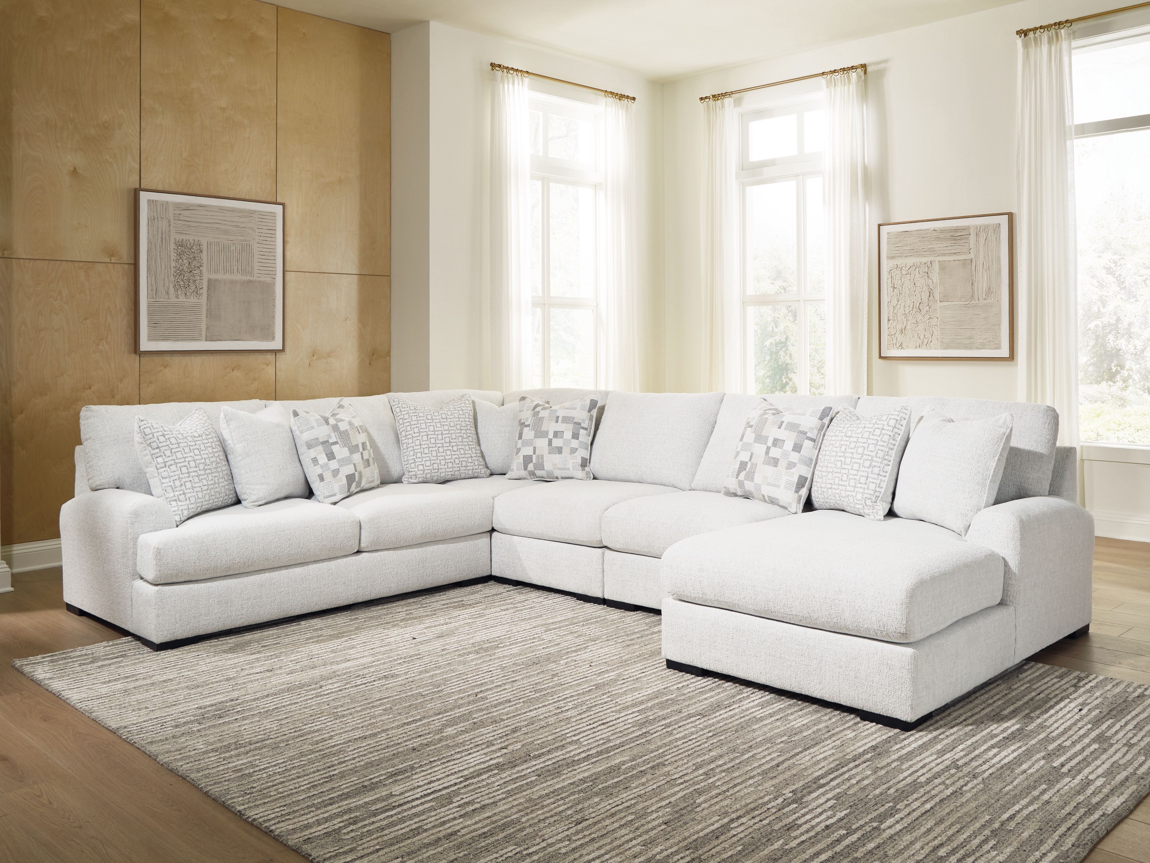Ashley Furniture Misty-Lakes - 5-Piece Sectional With RAF Corner Chaise - Chalk - Image 2