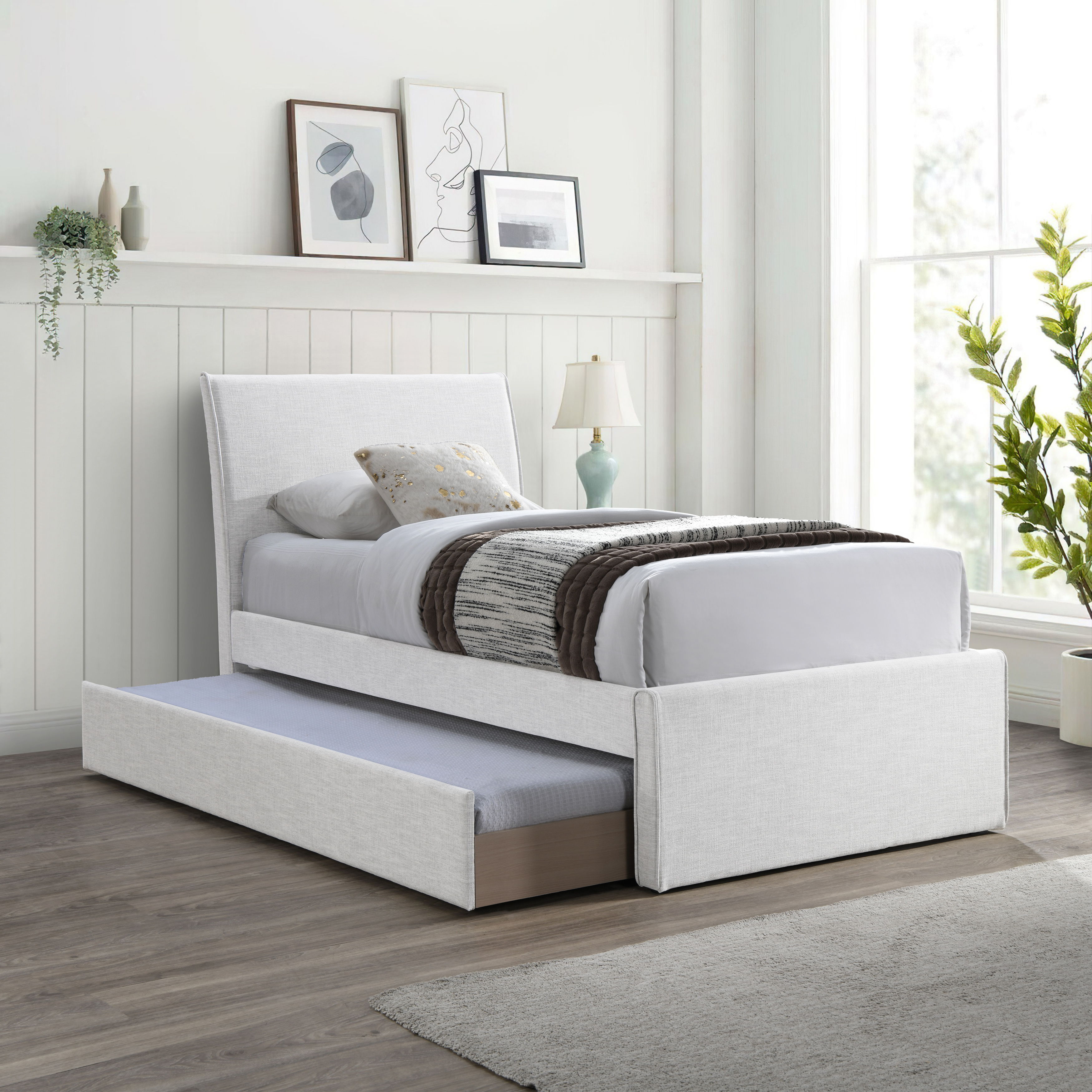 Myles - Linen Twin Trundle Bed - Cream