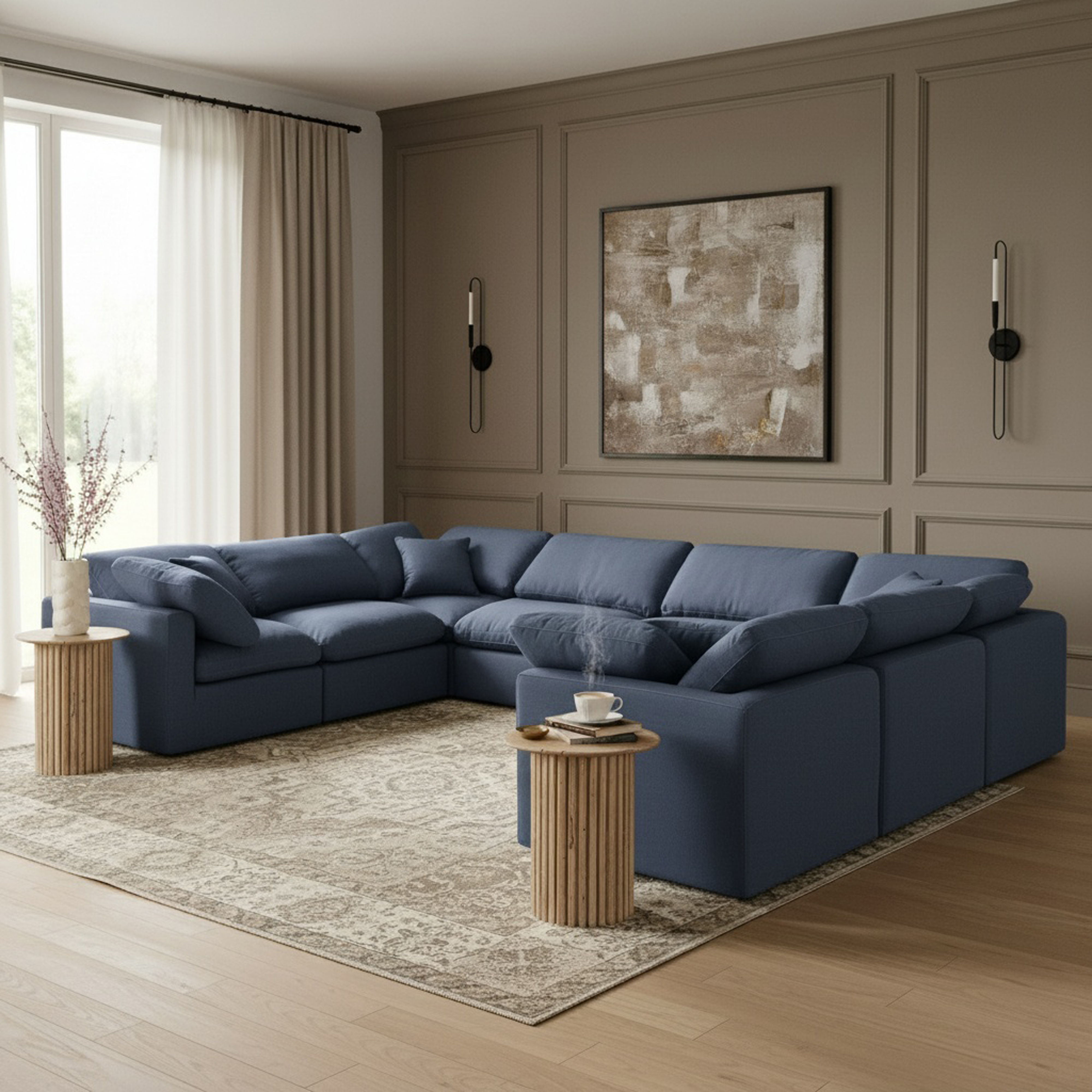 Indulge - Linen 8 Piece Modular Sectional - Navy