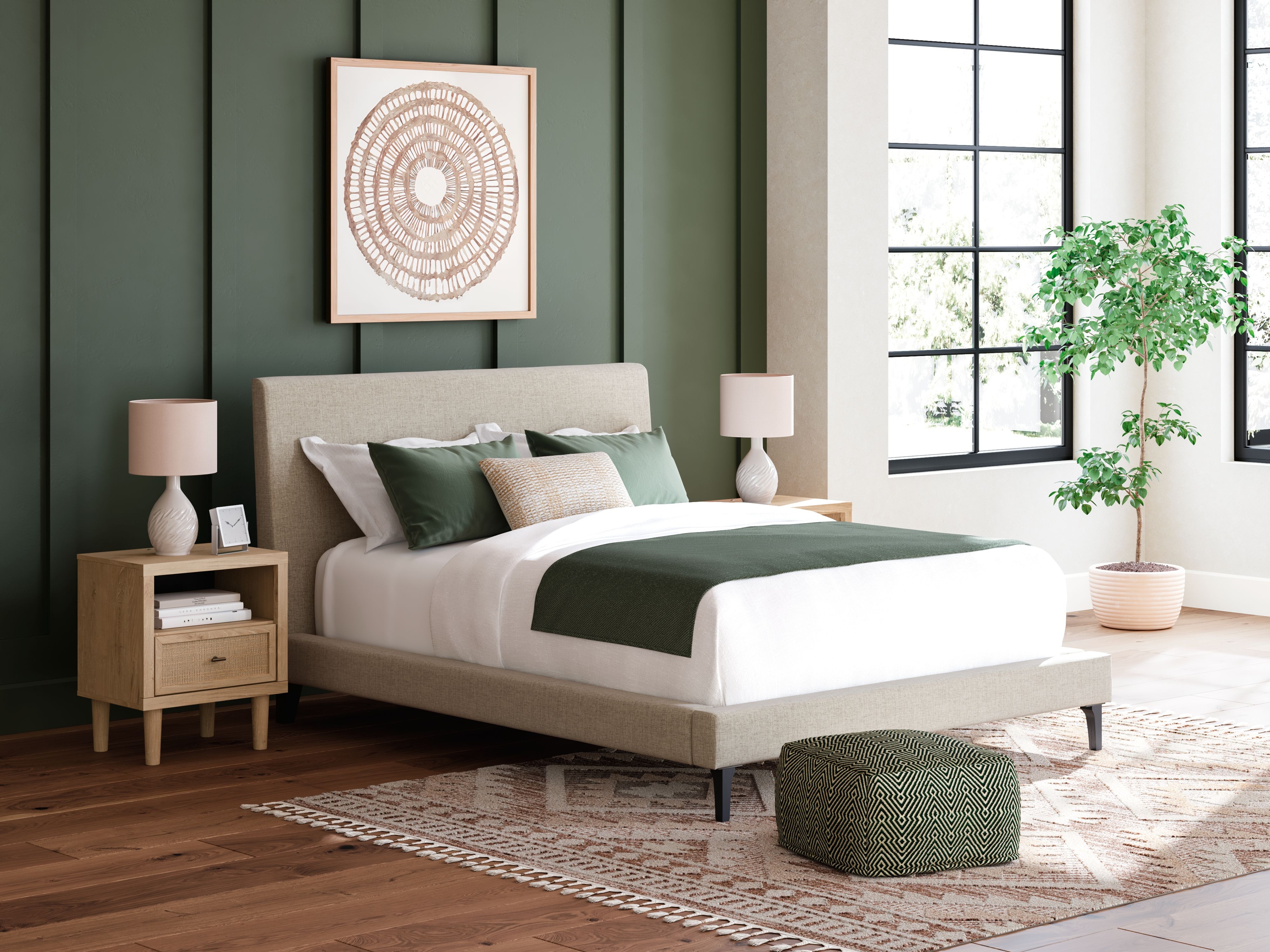 Ashley Furniture Cielden - 3 Pc. - Dresser, Mirror, Queen Upholstered Bed With Roll Slats - Soft Gray / Beige - Image 6