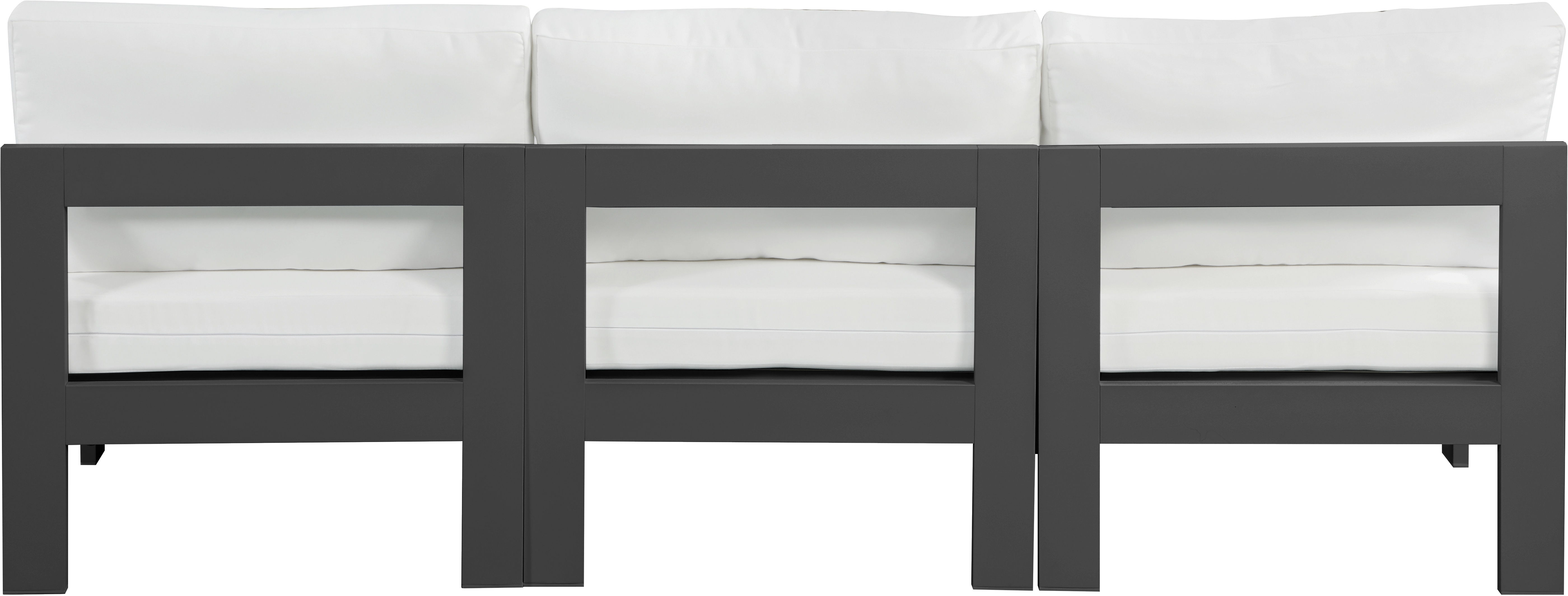 Nizuc - Outdoor Patio 3 Piece Armless Modular Sofa With Gray Frame - White