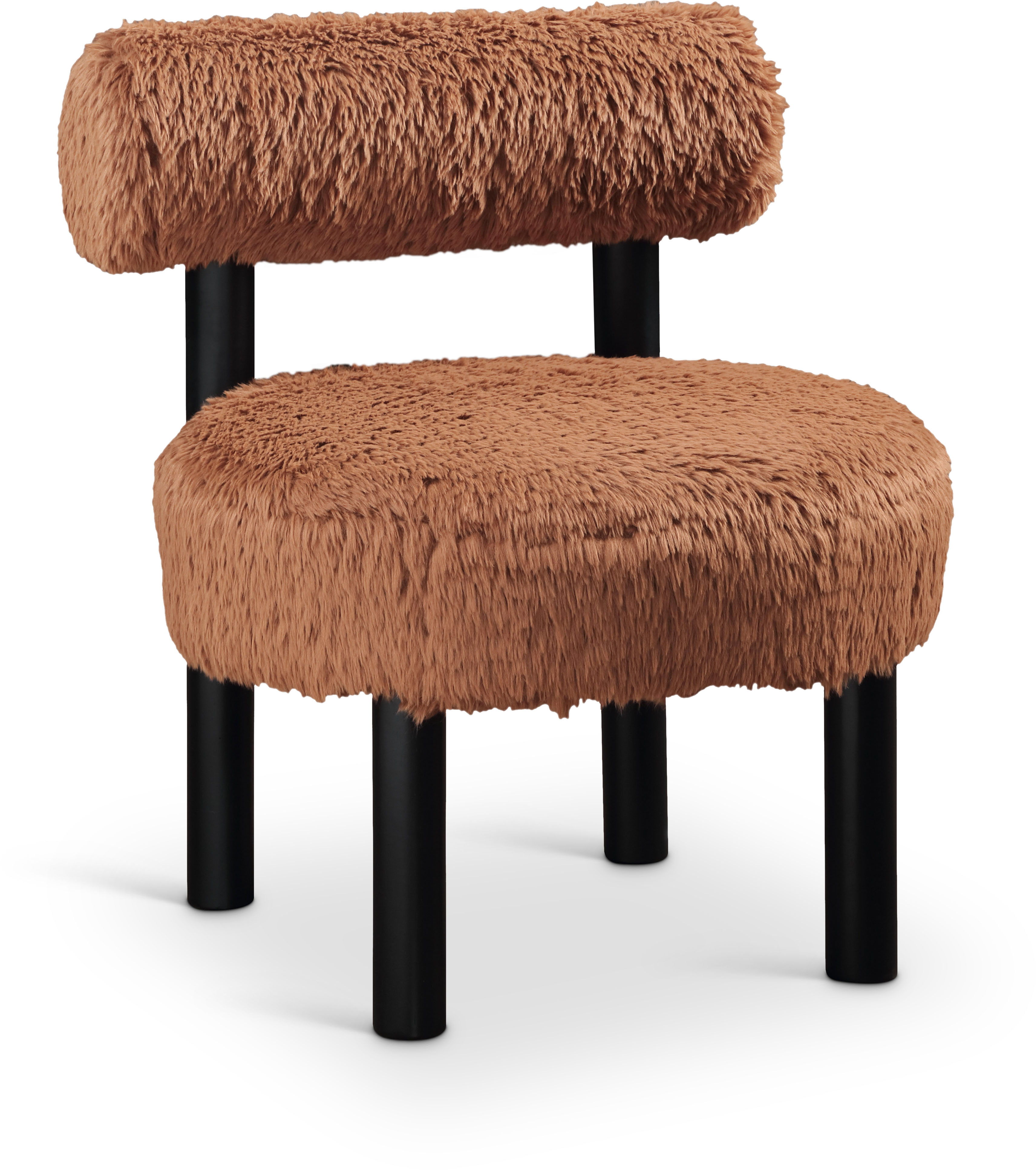 Ambre - Vegan Shearling Fabric Upholstered Accent Chair - Saddle