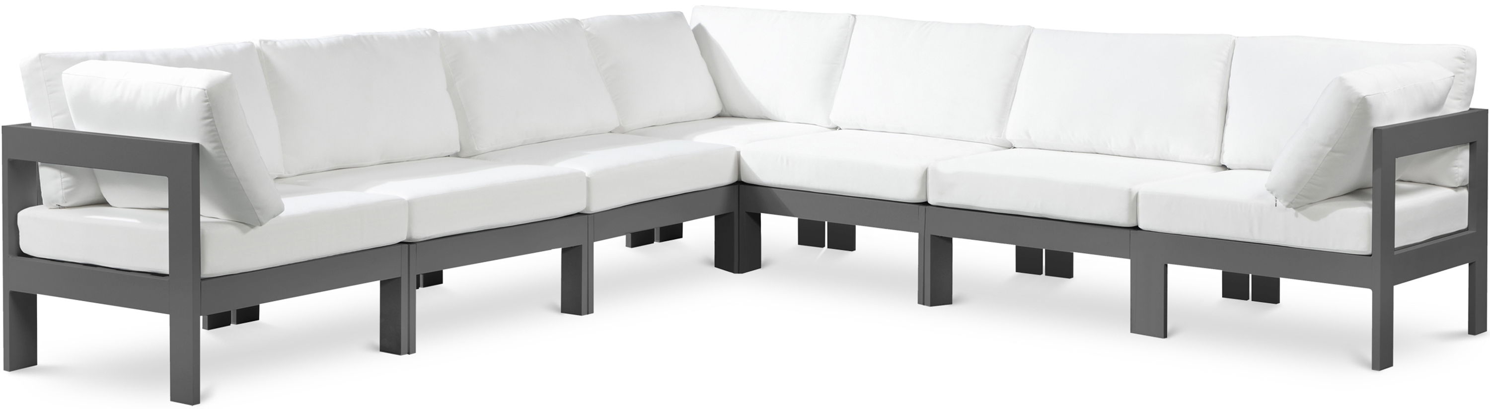 Nizuc - Outdoor Patio 7 Piece Modular Corner Sectional With Gray Frame - White