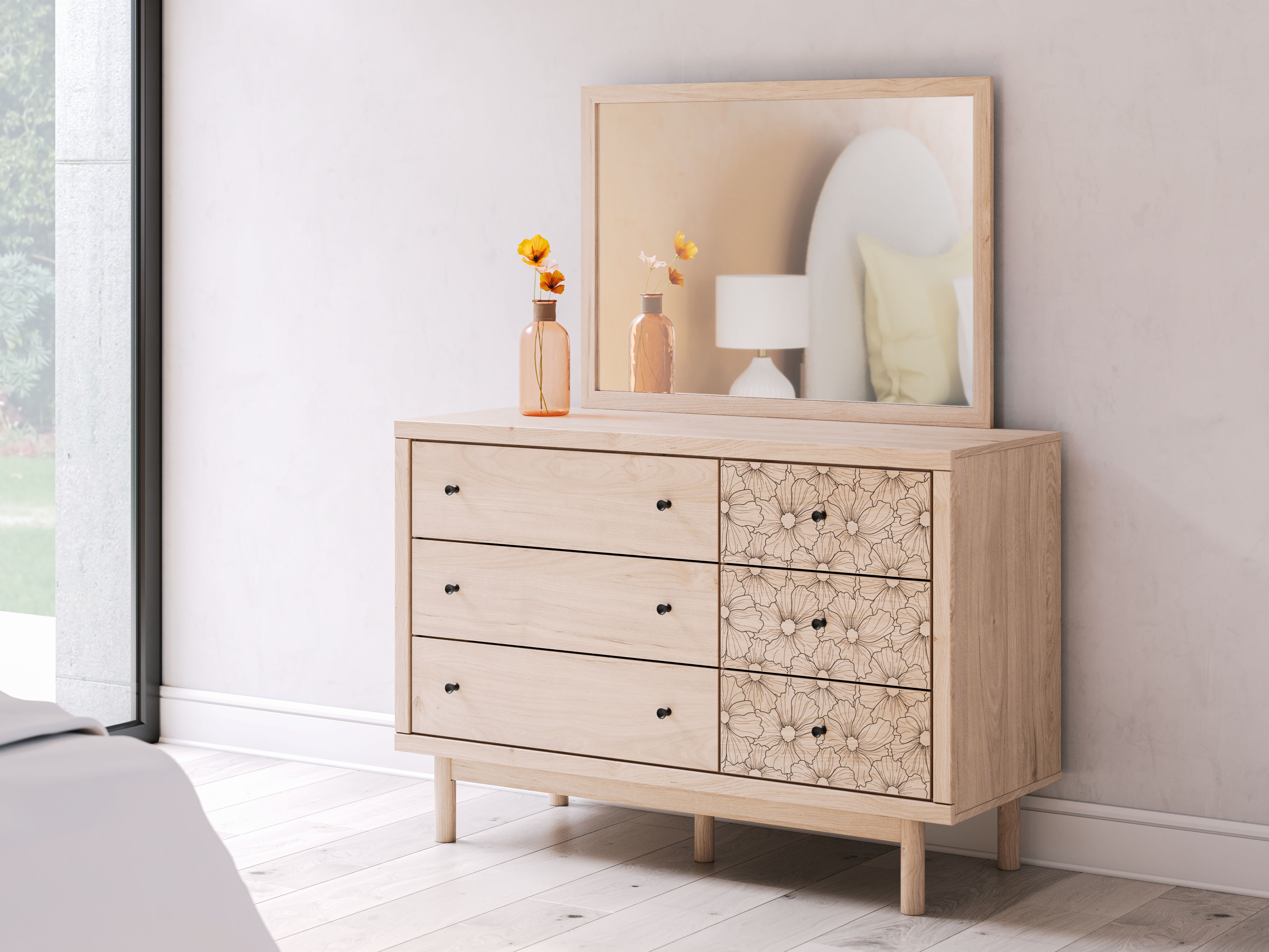 Arloster - Dresser And Mirror - Tan