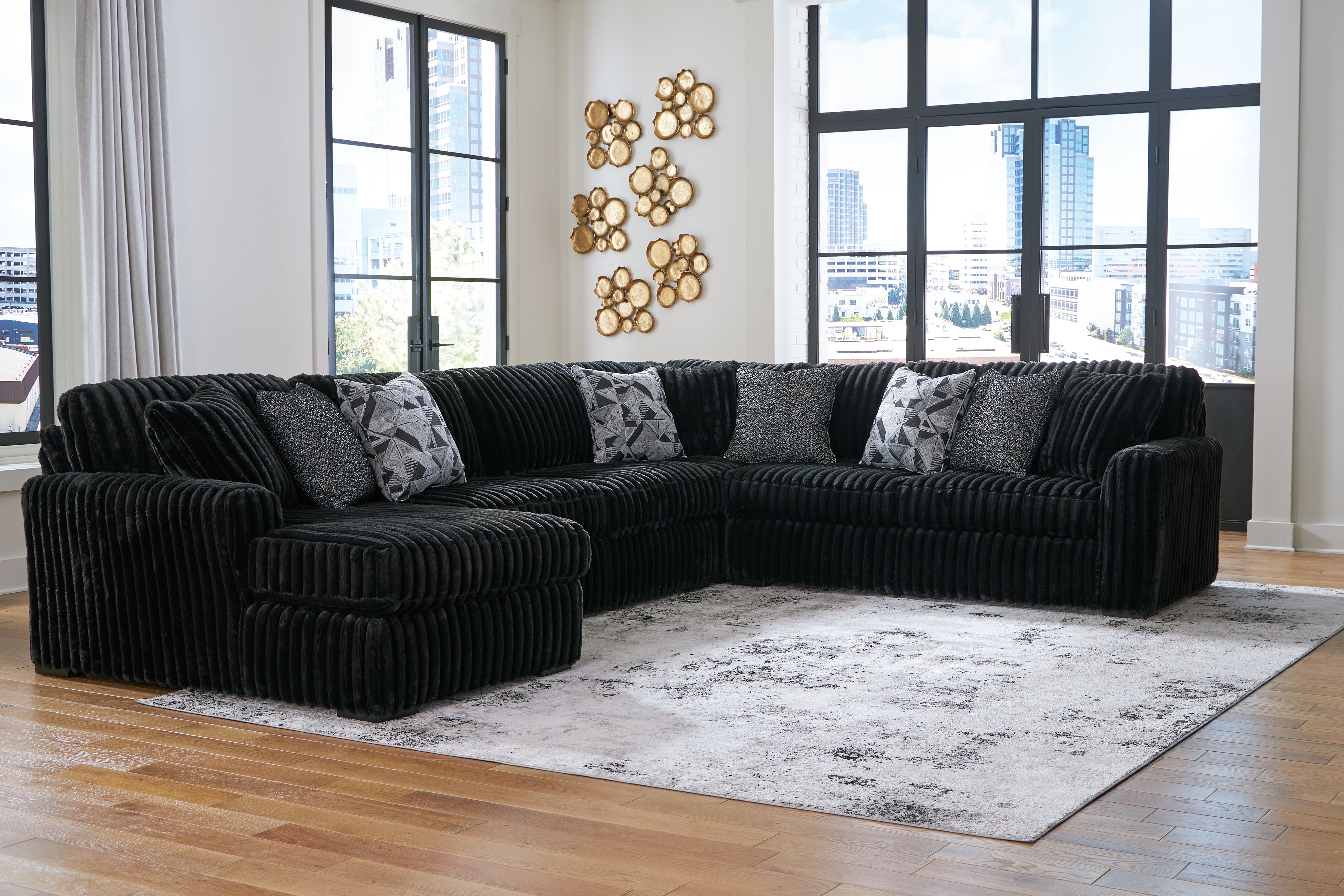 Ashley Furniture Midnight-Madness - 4-Piece Sectional With Laf Corner Chaise - Onyx - Image 5