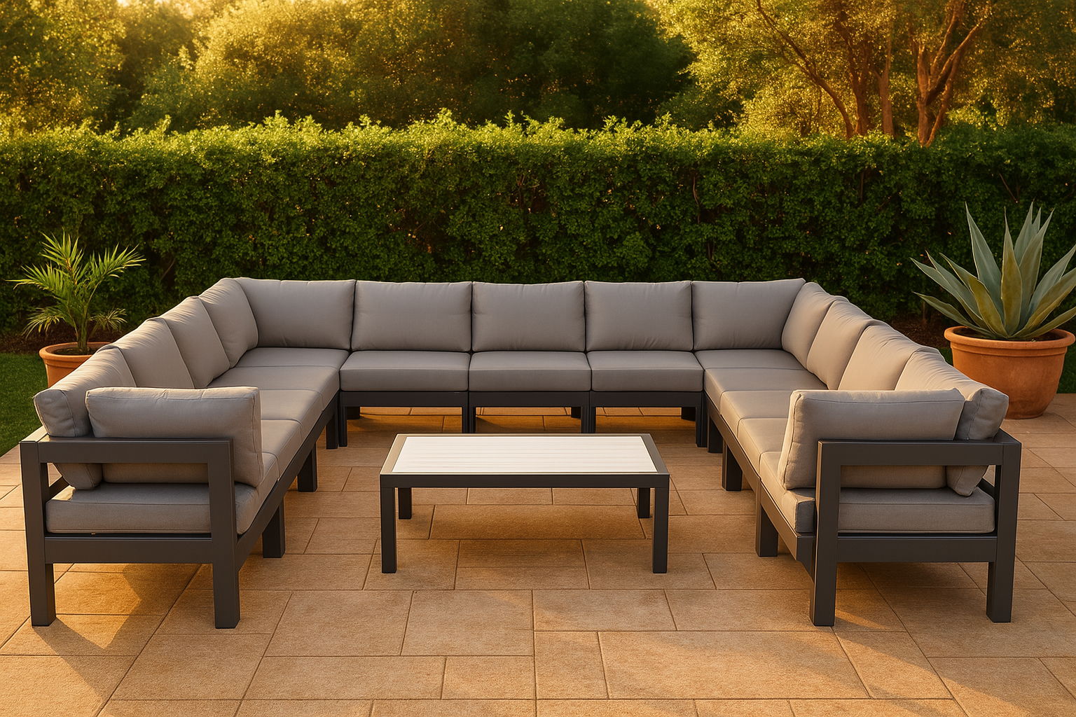 Nizuc - Outdoor Patio 13 Piece Modular Sectional With Gray Frame - Gray