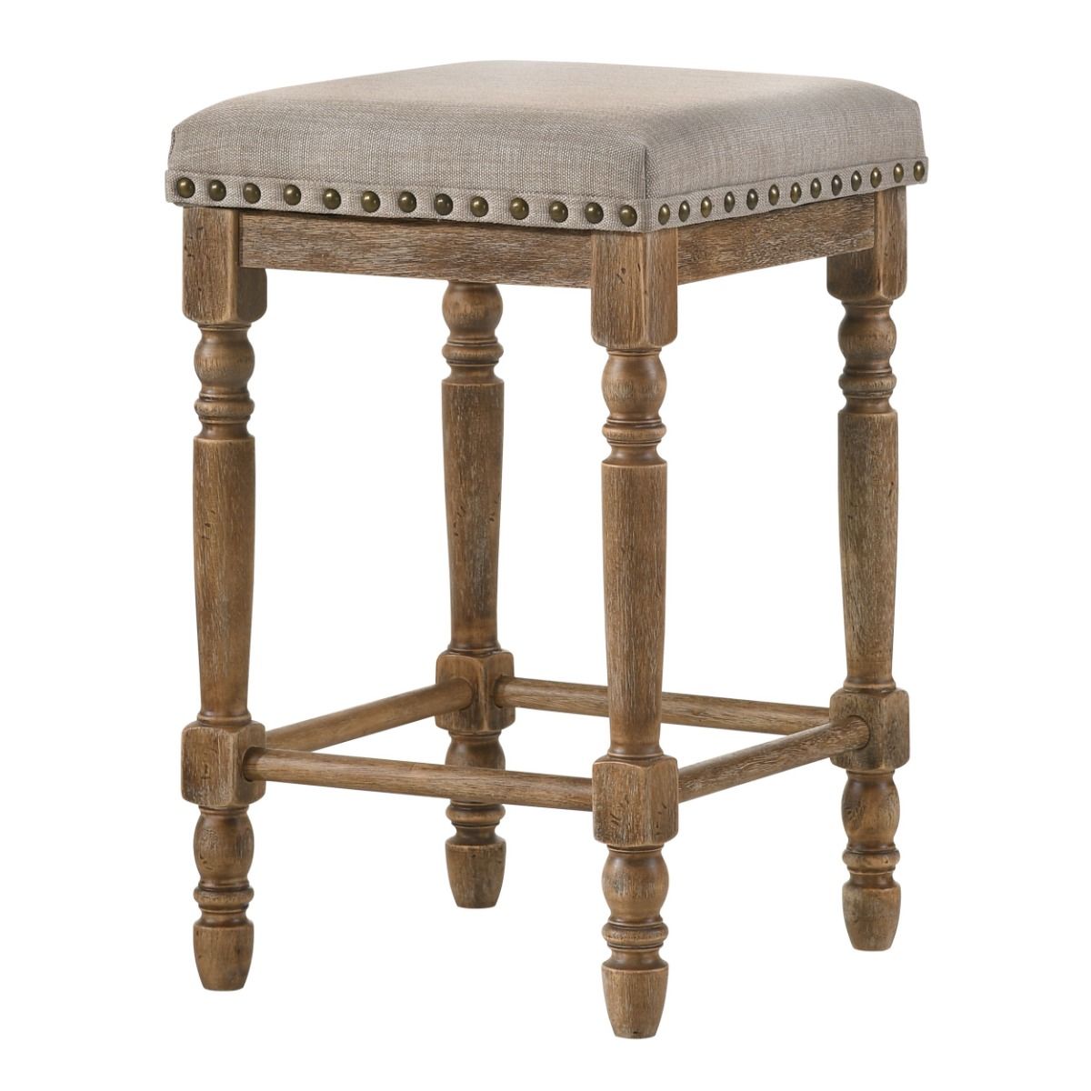 Farsiris - Counter Height Stool (Set of 2) - Beige Fabric & Weathered Oak, light brown