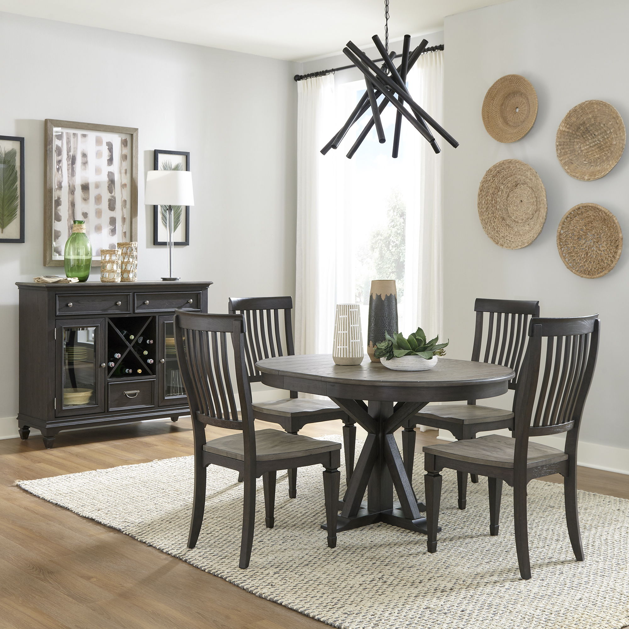 Liberty Furniture Allyson Park - 5 Piece Pedestal Table Set - Dark Brown