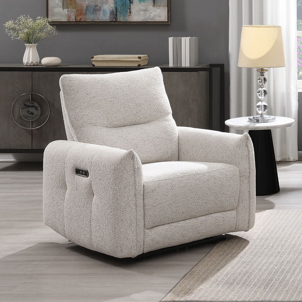Lalisa - Power Motion Recliner With USB Port - Cream Chenille, white