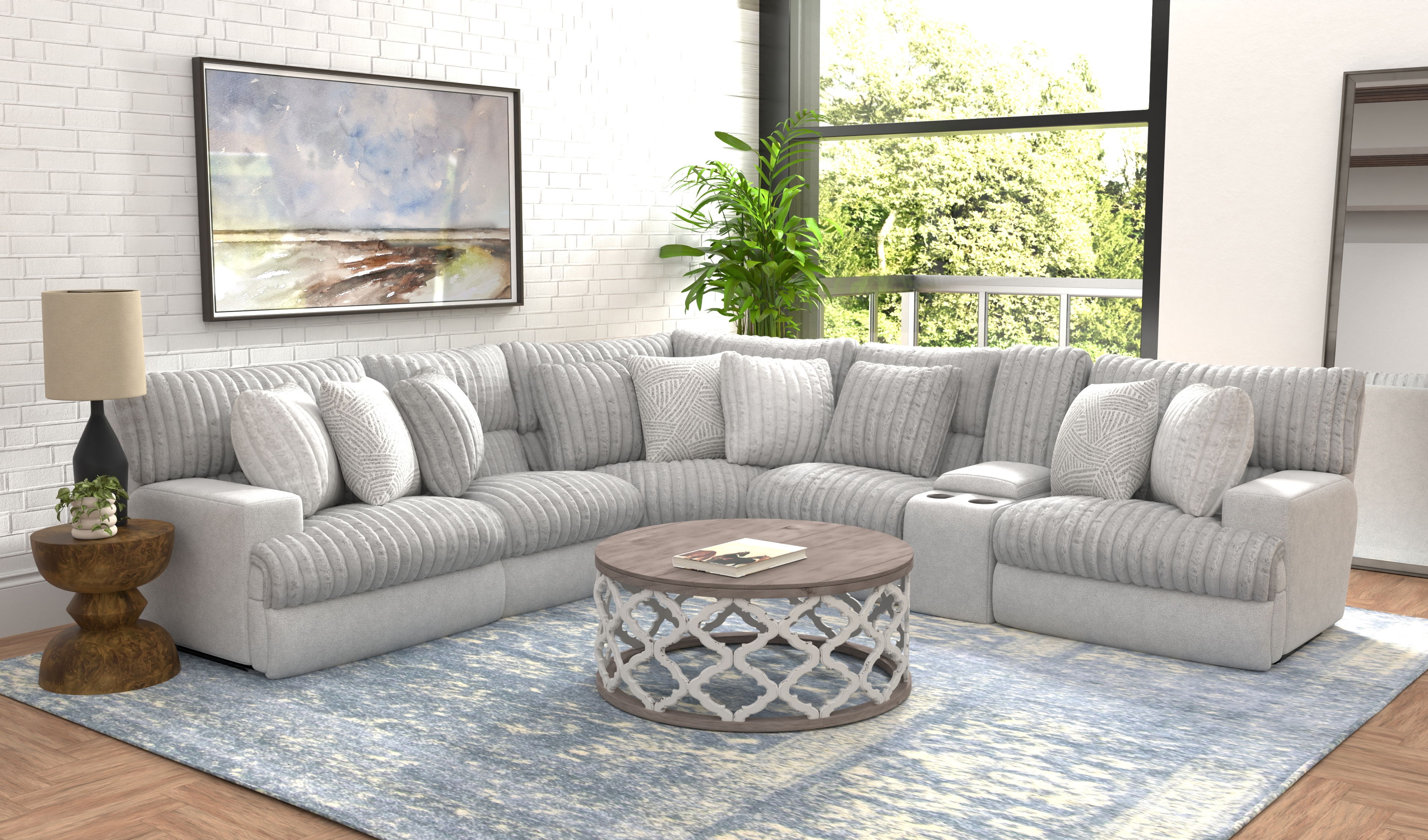 Abraxas - 6 Piece Upholstered Reclining Sectional With 3 Reclining Seats And Storage Console - Moonstruck