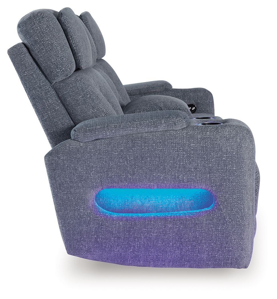 Ashley Furniture Studio Cave - Power Reclining Loveseat with Console - Steel - Image 5