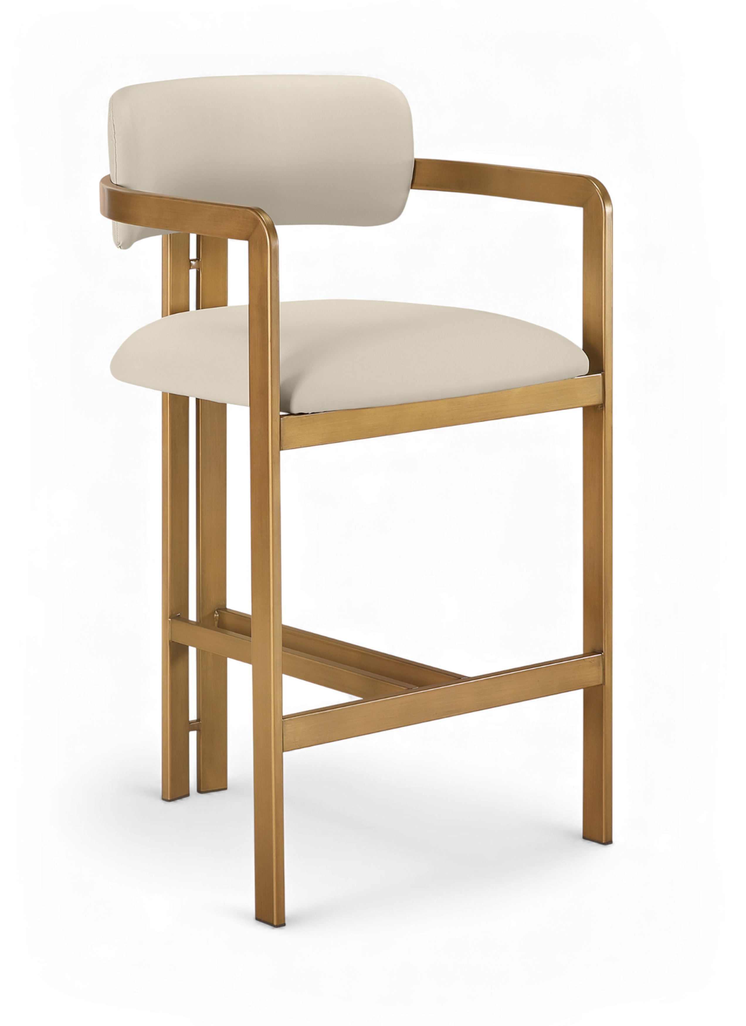 Aurum - Vegan Leather Upholstered Counter Stool - Beige / Brushed Brass