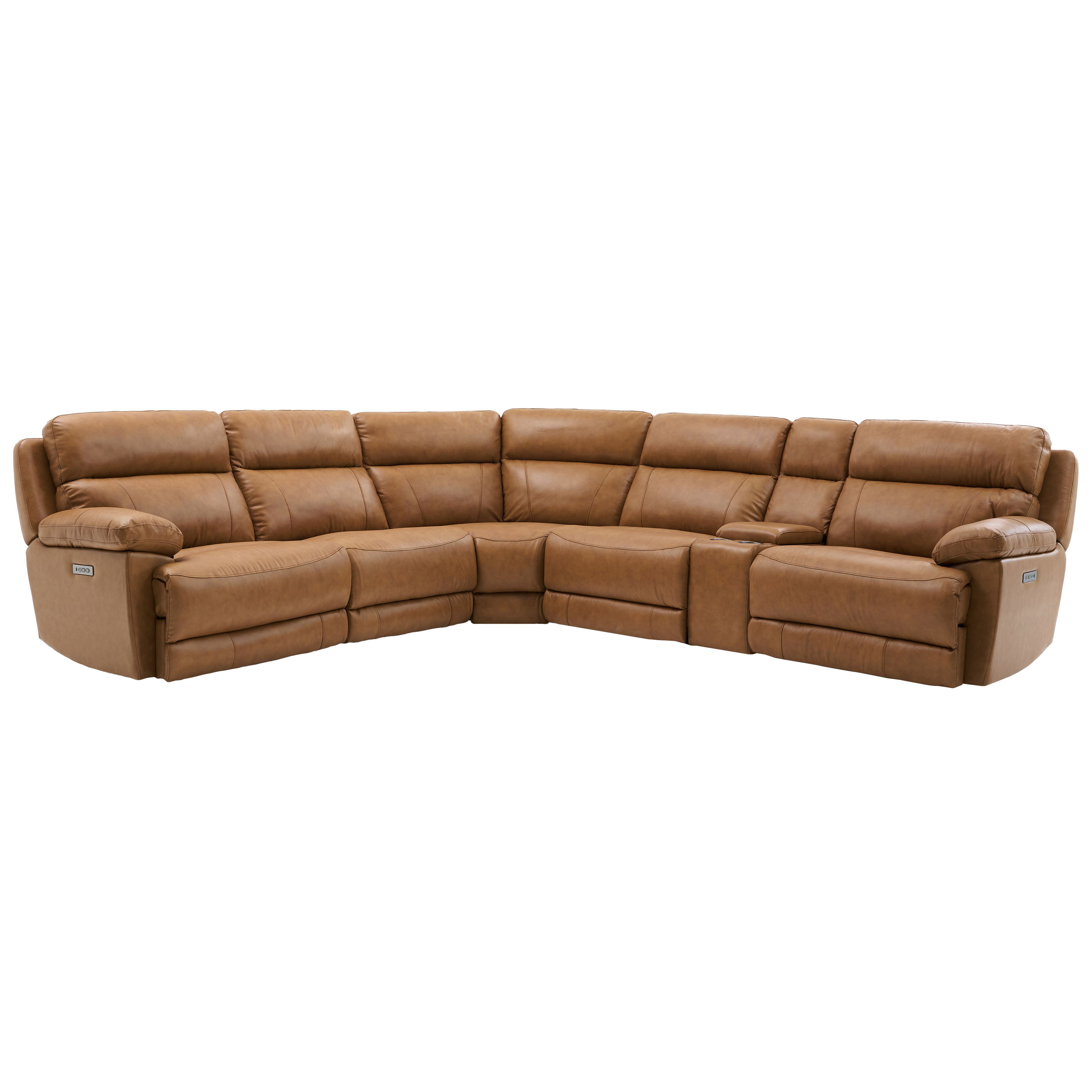 Gatlin - 6 Piece Leather Power Sectional - Light Brown