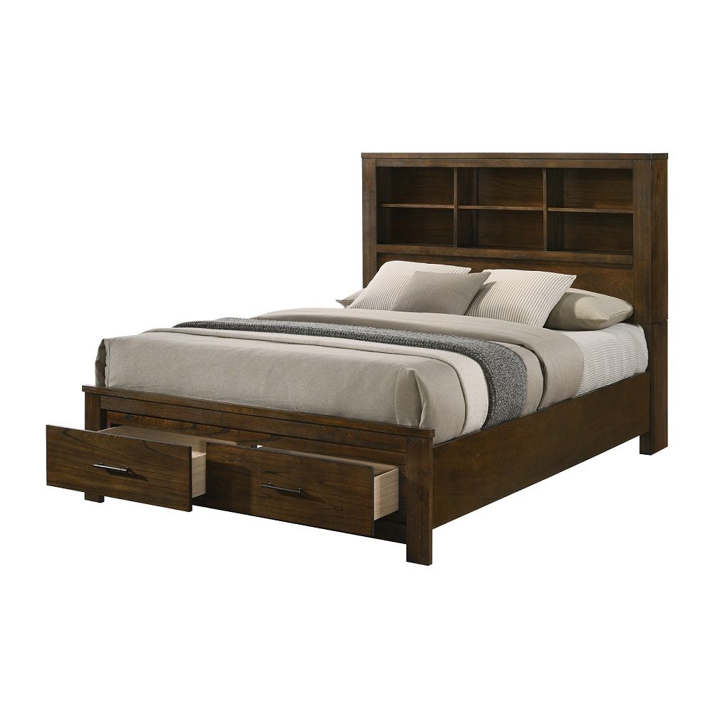 Merrilee II - Queen Bed With Storage - Oak, dark brown, view 4