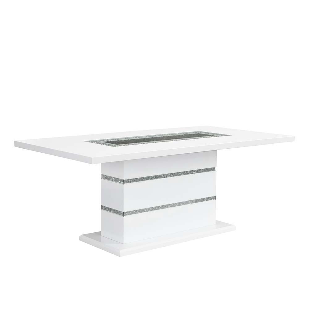 Elizaveta - Dining Table With Pedestal Base - Faux Crystal Diamonds & White High Gloss, white, view 5