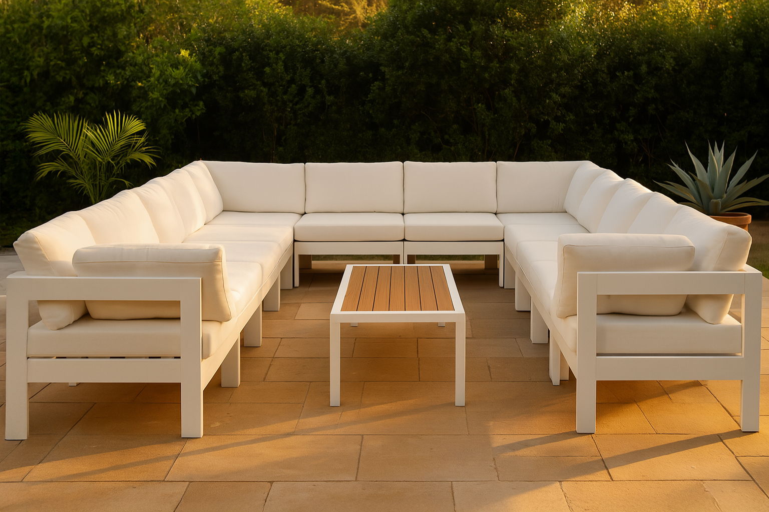 Nizuc - Outdoor Patio 12 Piece Modular Sectional With White Frame - White