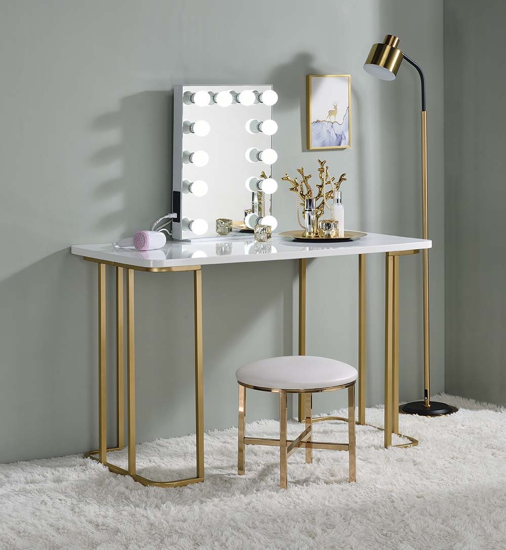Estie - Vanity Desk (Same 93102) - White & Gold, white, view 4