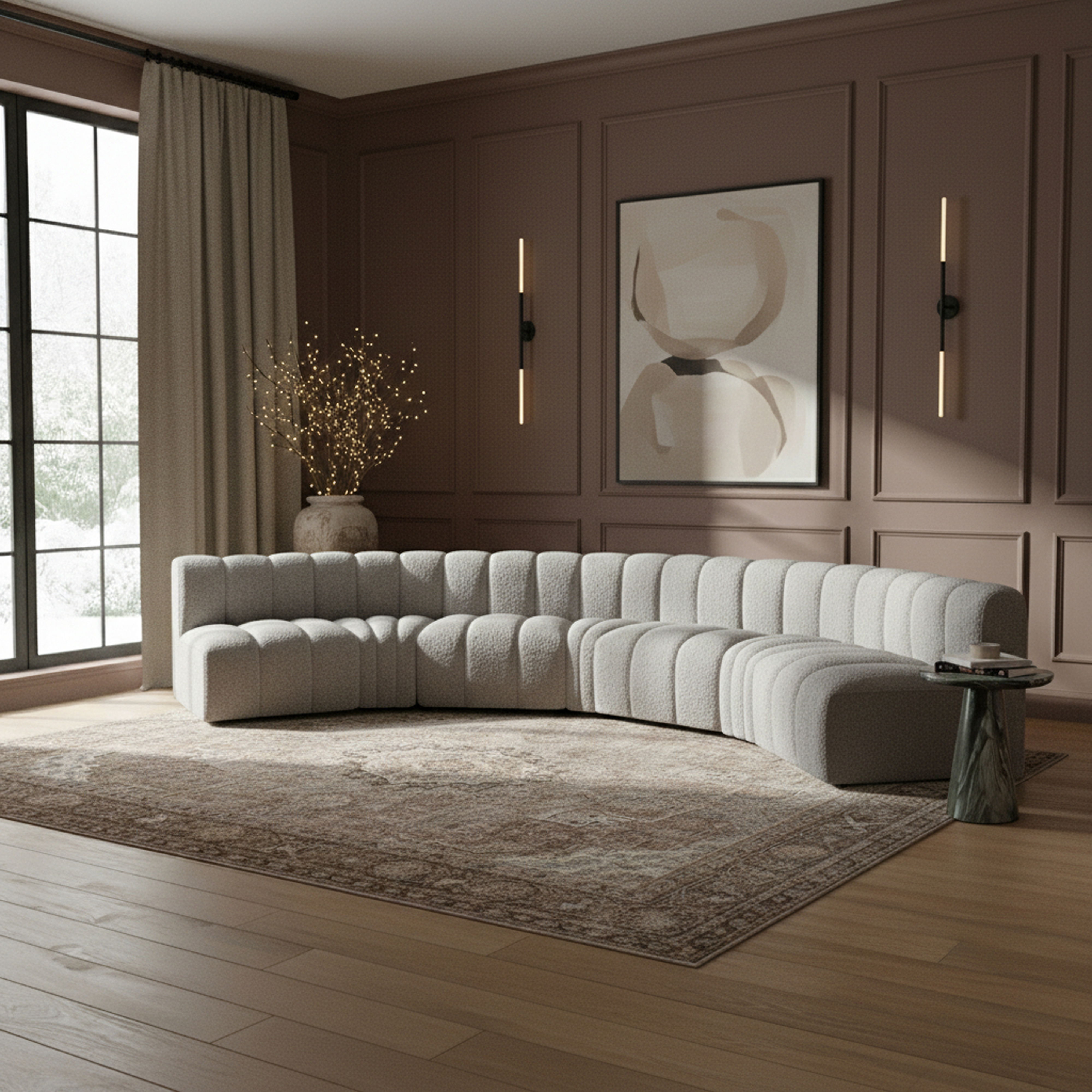 Arc - Boucle Fabric 7 Piece U-Shaped Modular Sofa - Gray