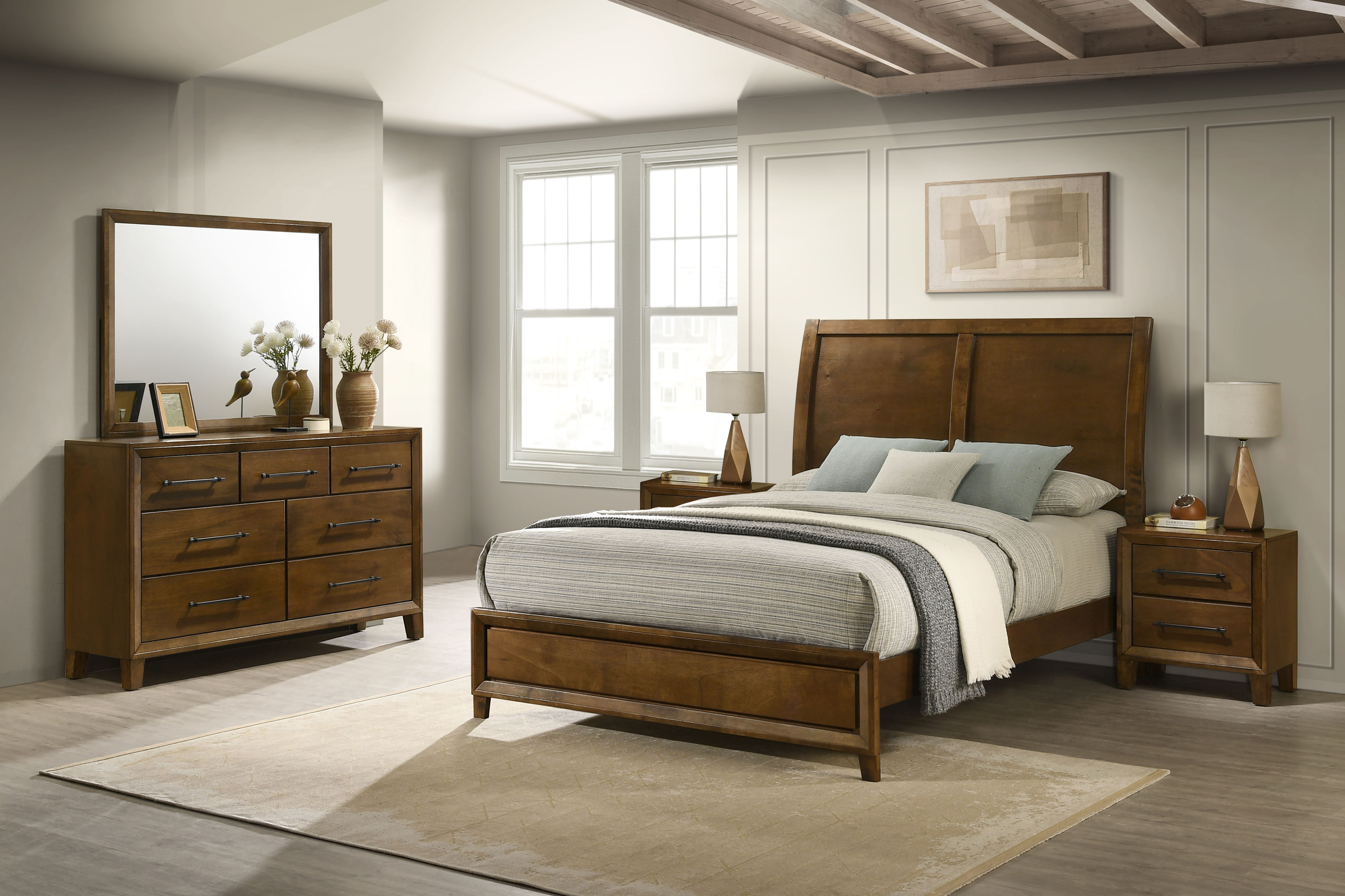 Ballard - 5/0 Queen 5 Piece Bedroom Set (Bed, Dresser, Mirror, 2 Nightstands) - Brown