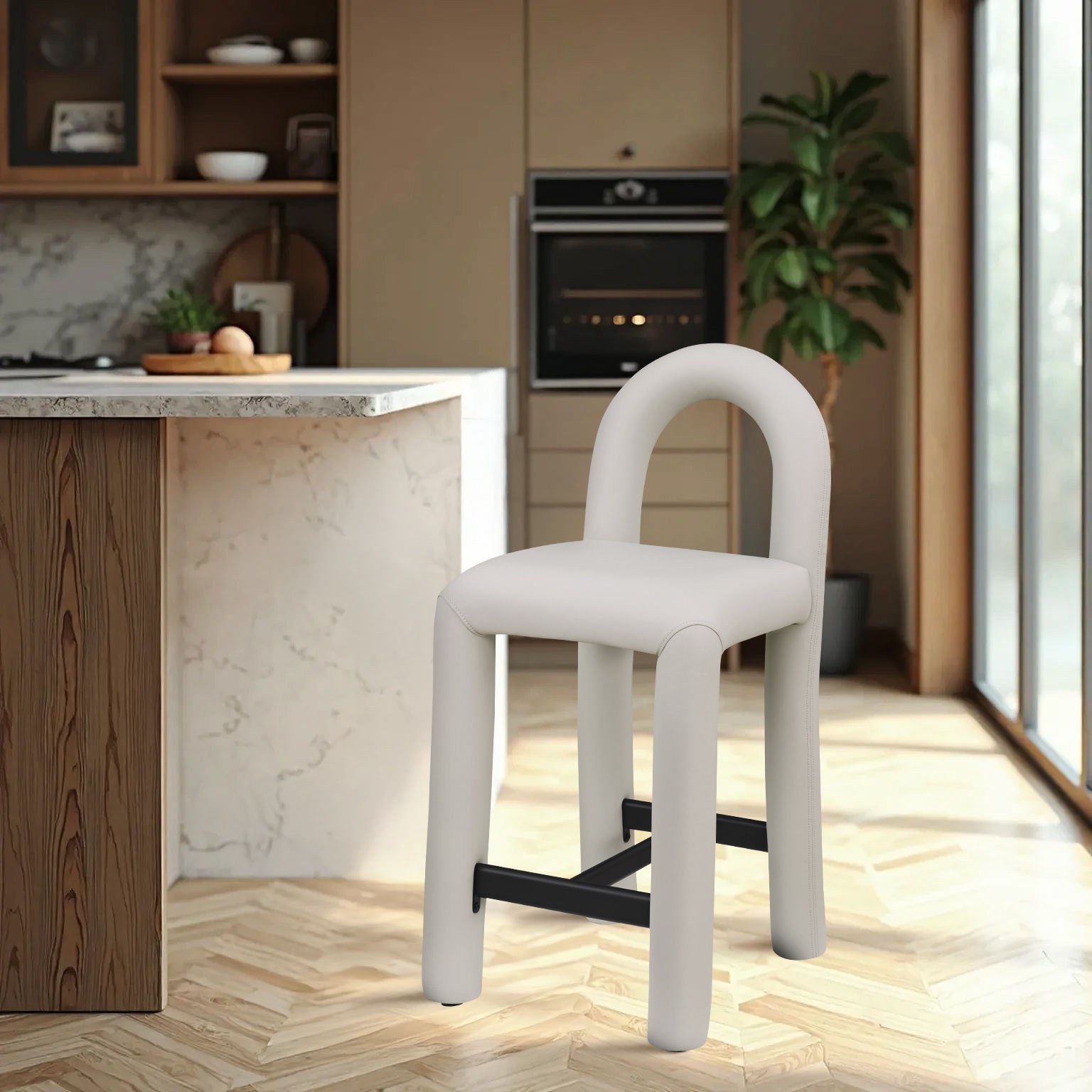 Amari - Faux Leather Stool - Taupe