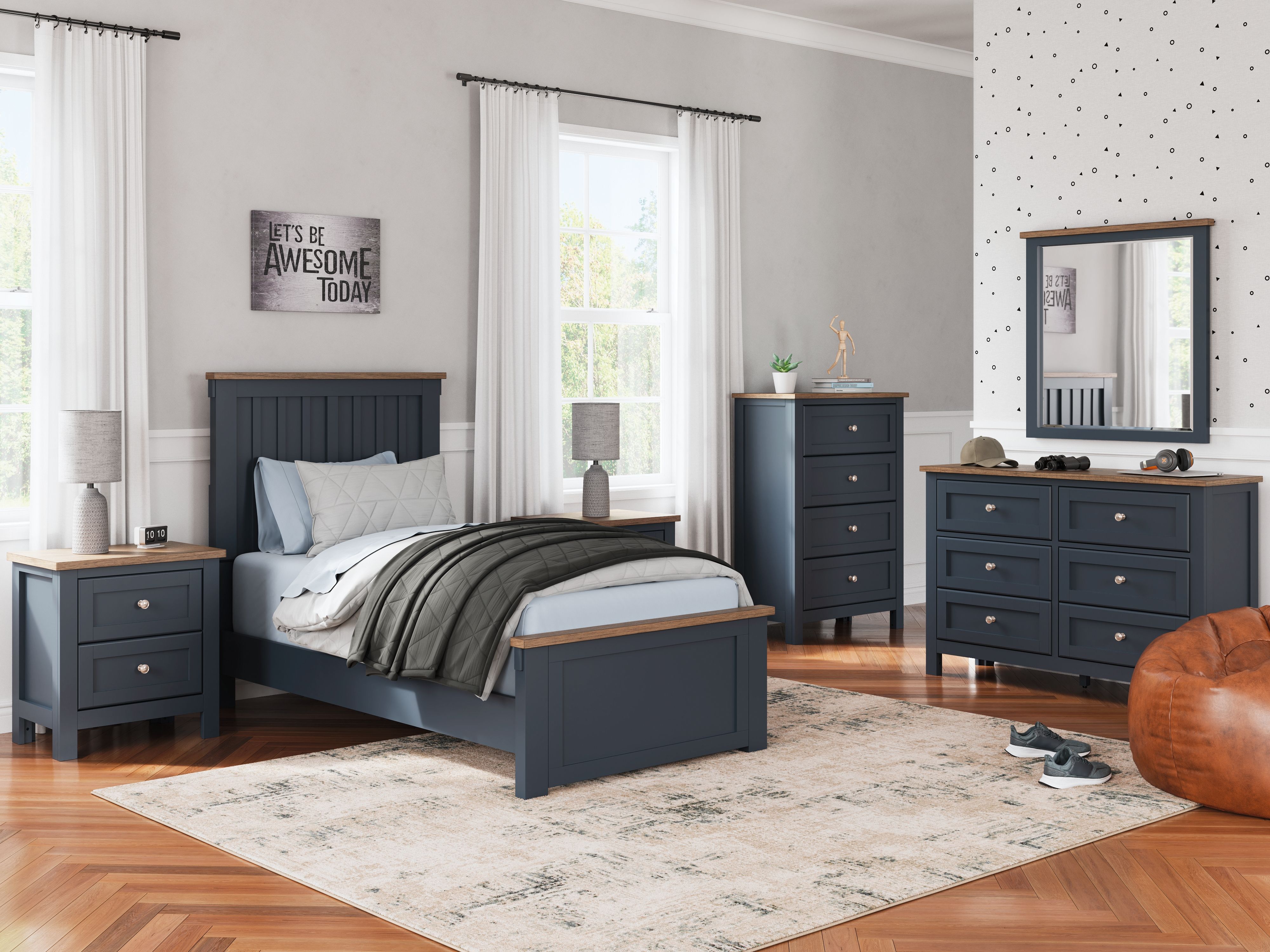 Twin · 5 Pc · Dresser, Mirror, Twin Panel Bed