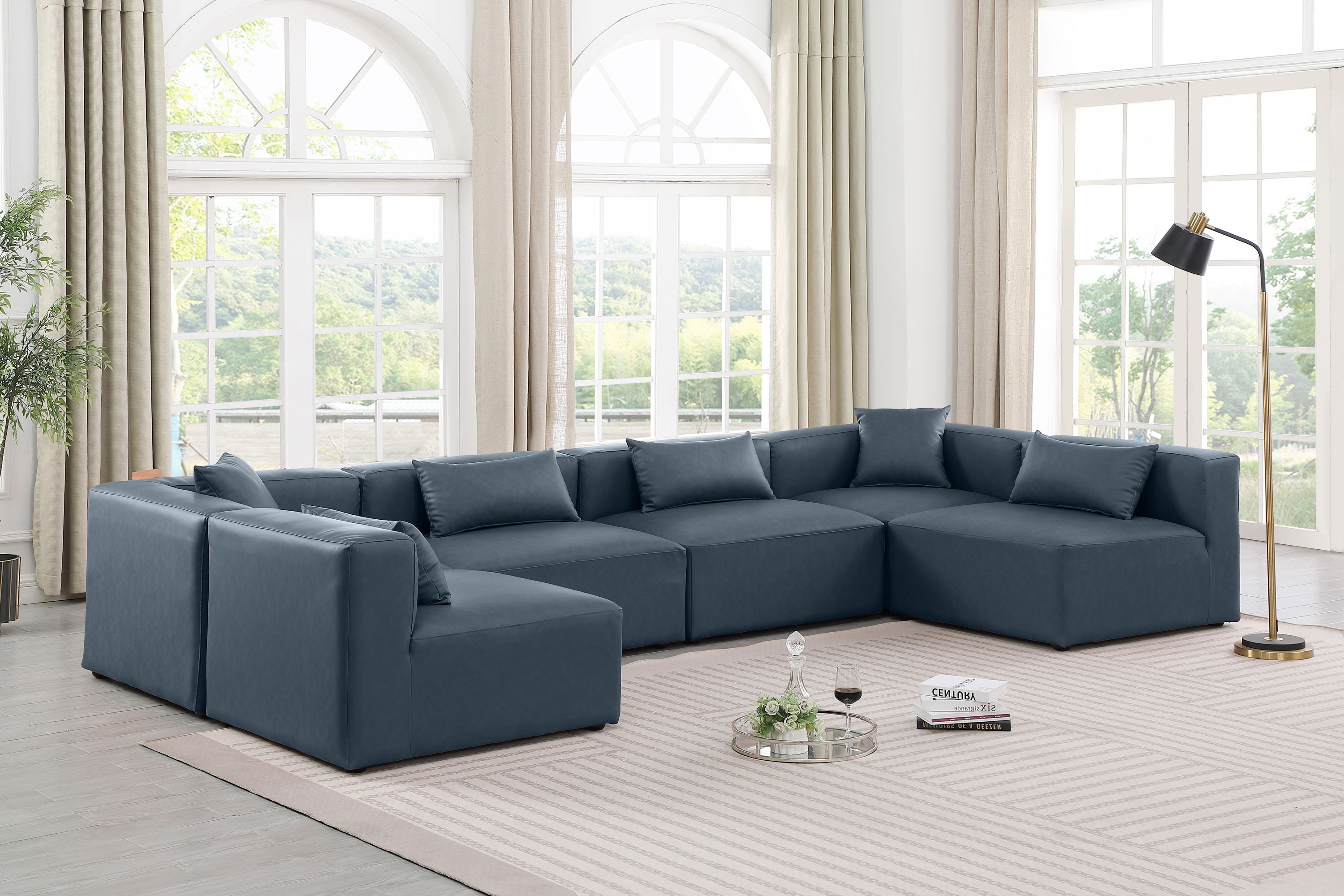 Cube - 6 Piece Modular Armless Sectional - Navy Blue